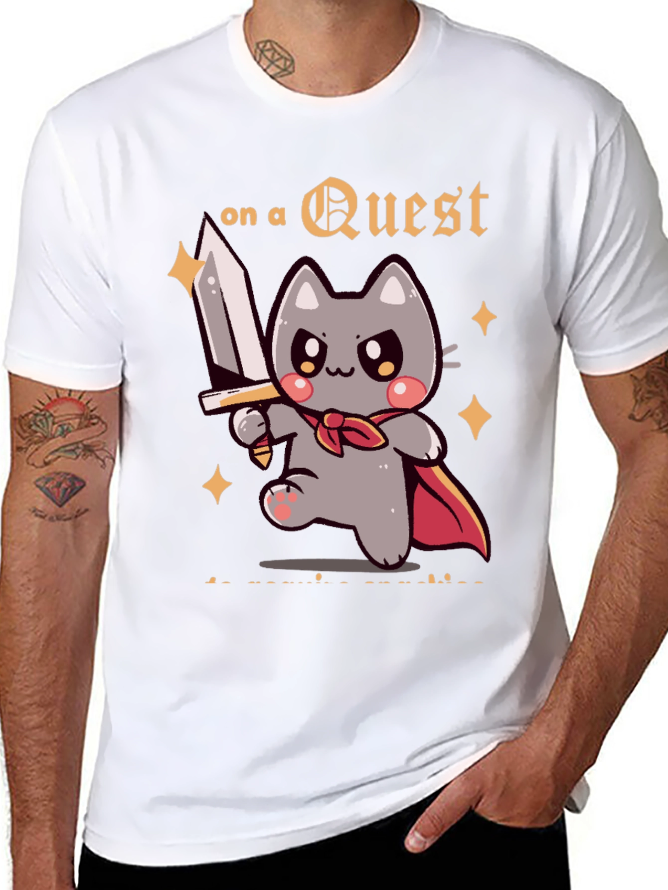 Questing Cat Graphic T-Shirt - Adventure Awaits!