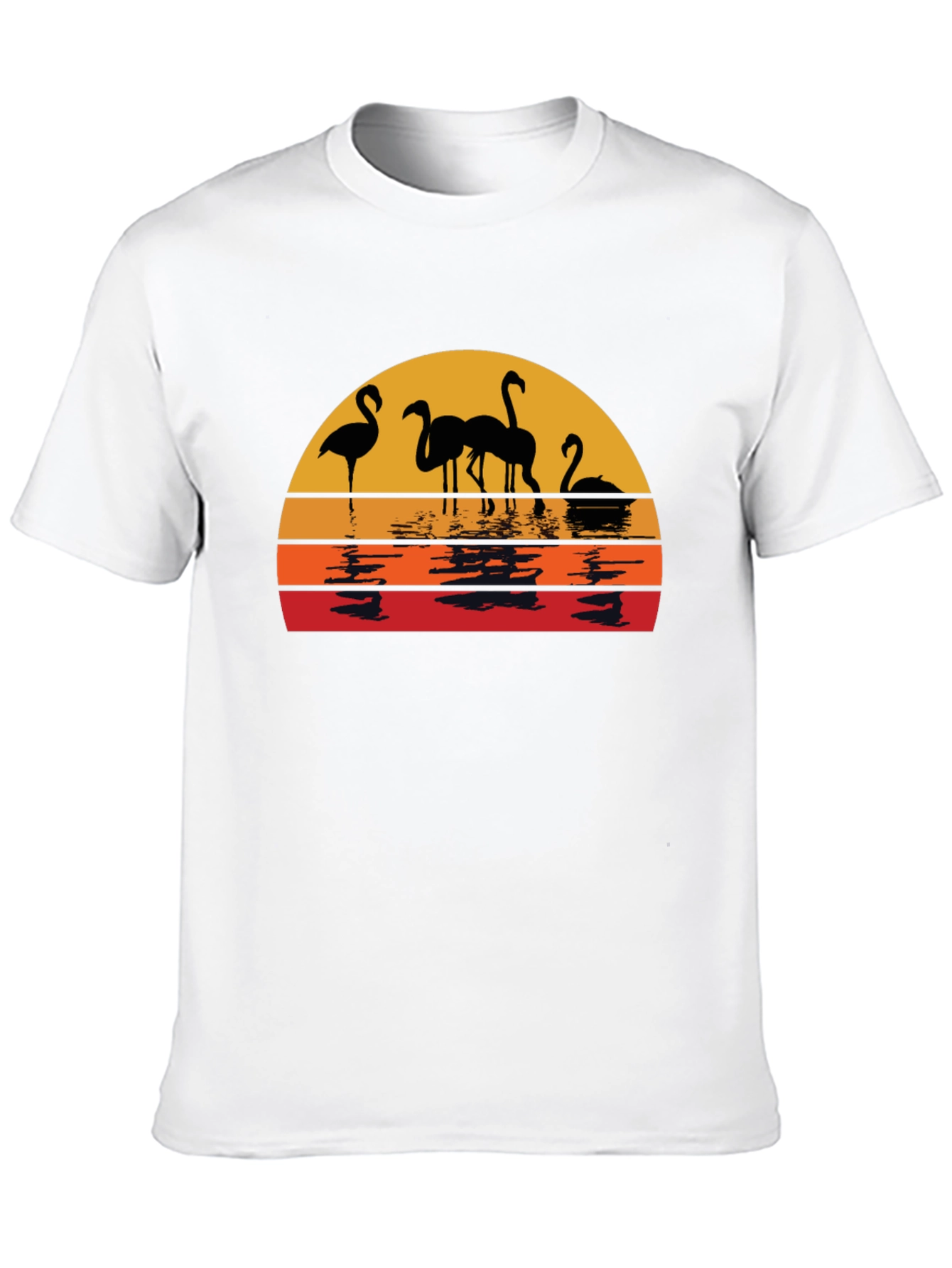 Sunset Flamingo Graphic Tee - Black Cotton Comfort