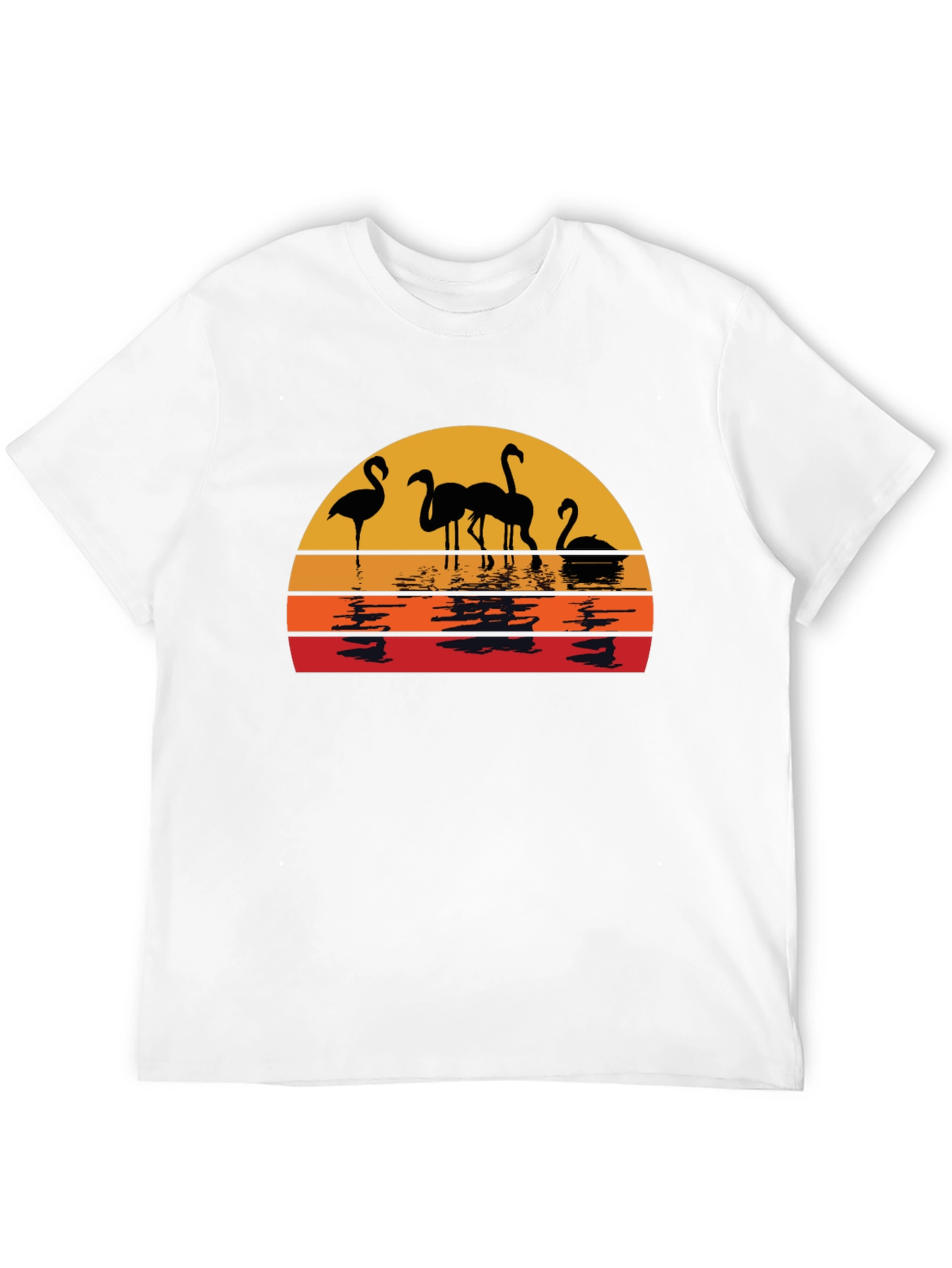 Sunset Flamingo Graphic Tee - Black Cotton Comfort