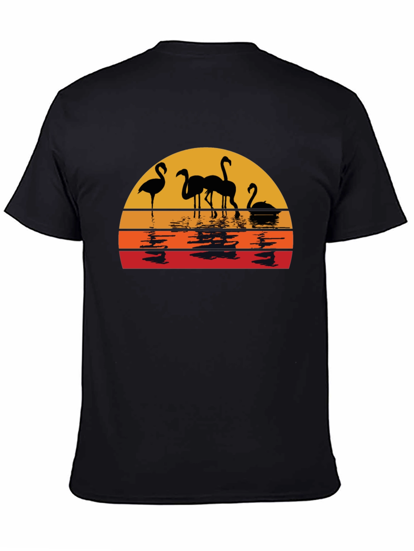 Sunset Flamingo Graphic Tee - Black Cotton Comfort