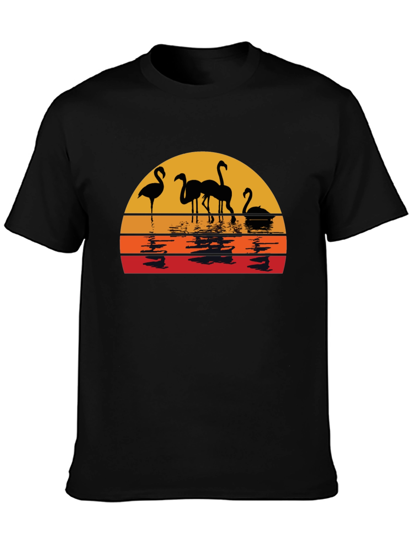 Sunset Flamingo Graphic Tee - Black Cotton Comfort