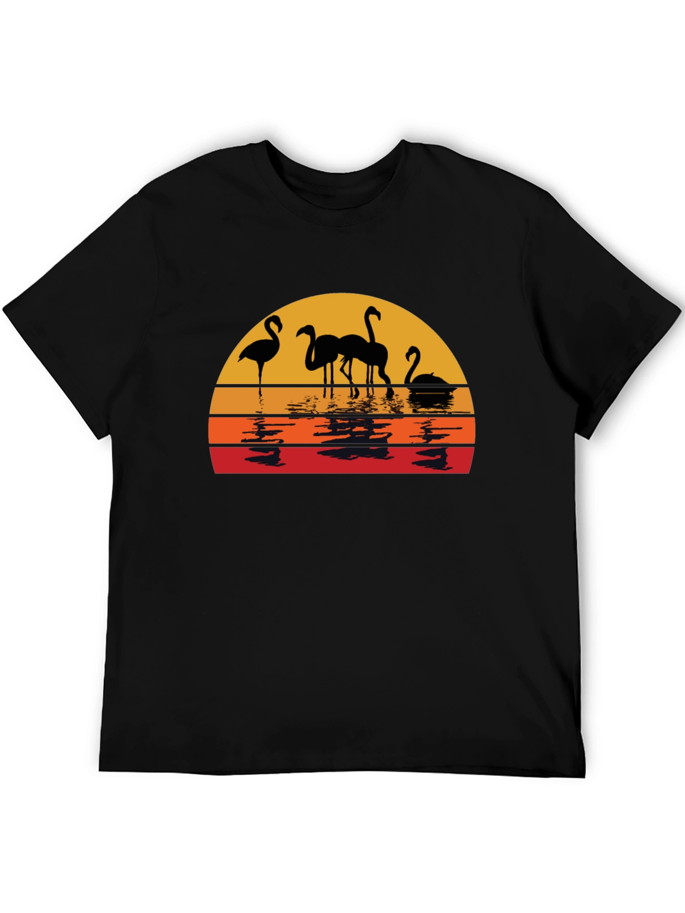Sunset Flamingo Graphic Tee - Black Cotton Comfort