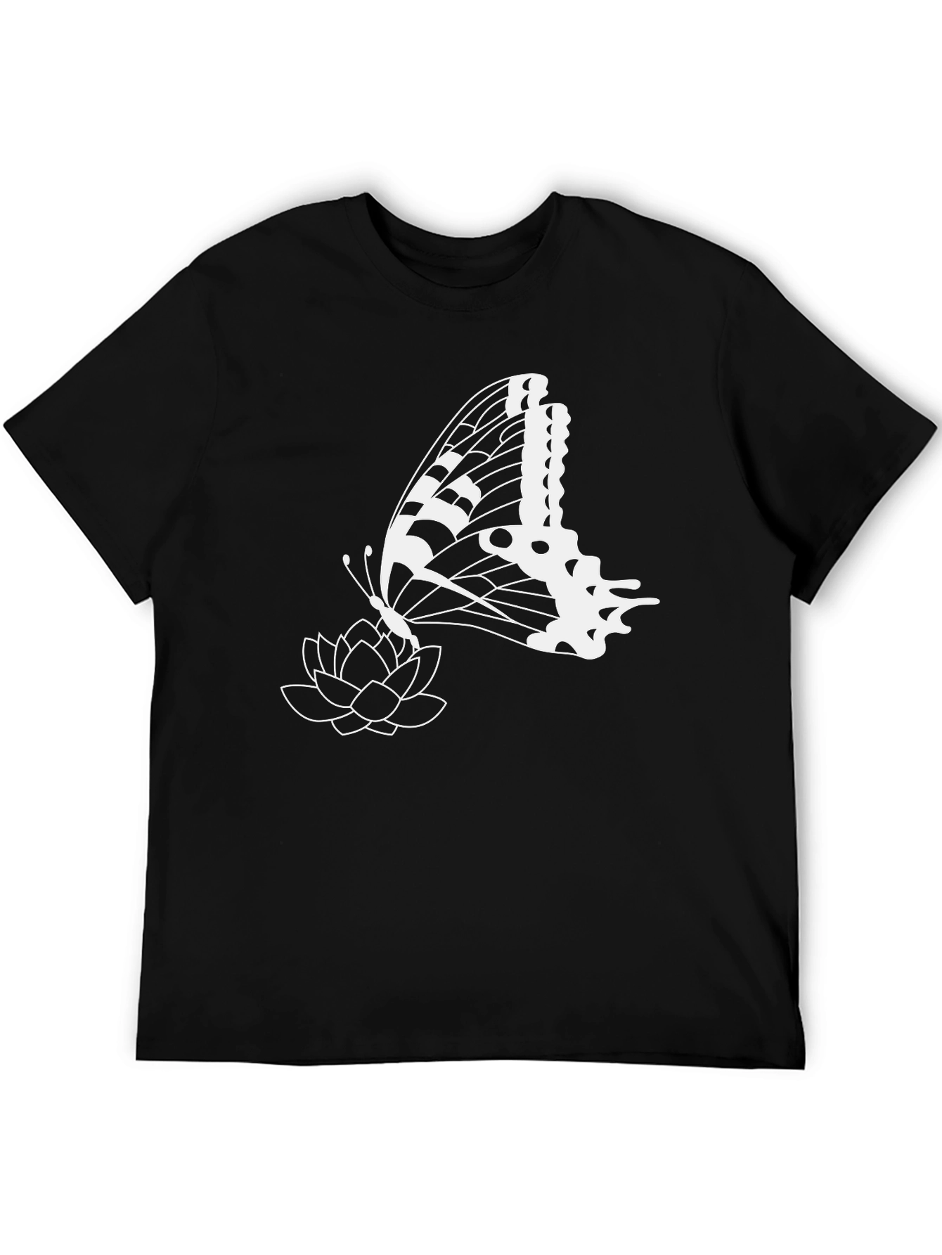 Butterfly & Lotus Graphic Tee - Stylish Black T-Shirt