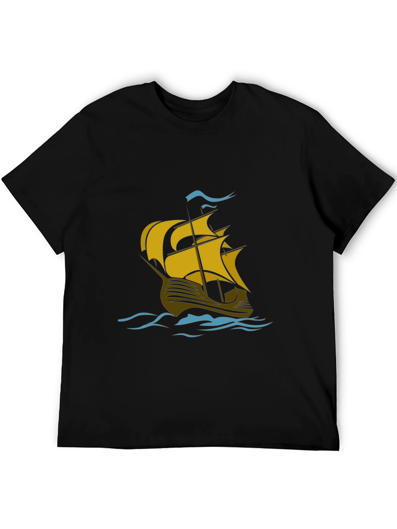 Nautical Sailboat Graphic T-Shirt - Black