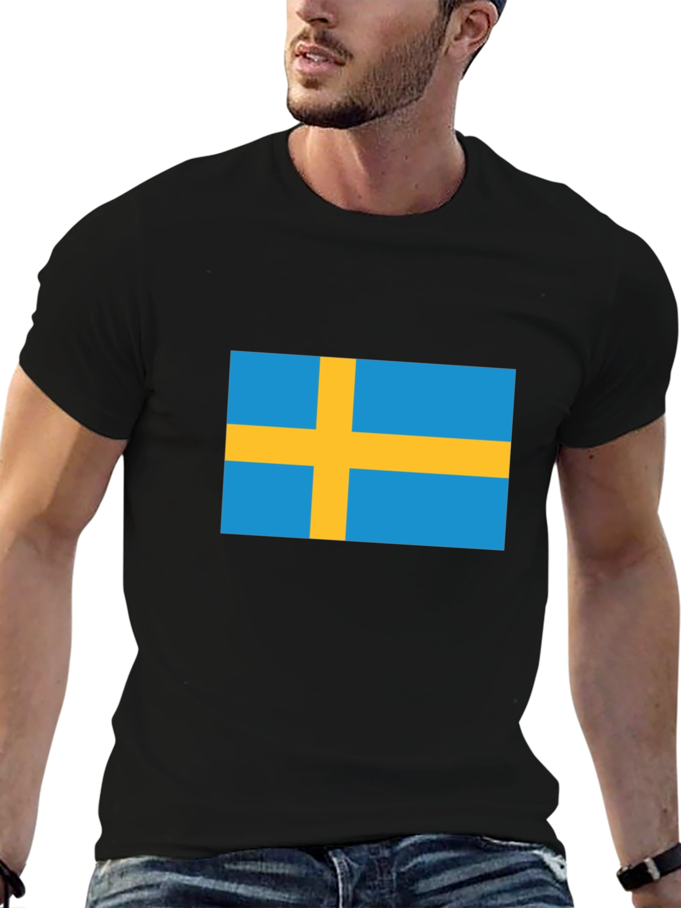 Swedish Flag T-Shirt - Black Crew Neck Tee