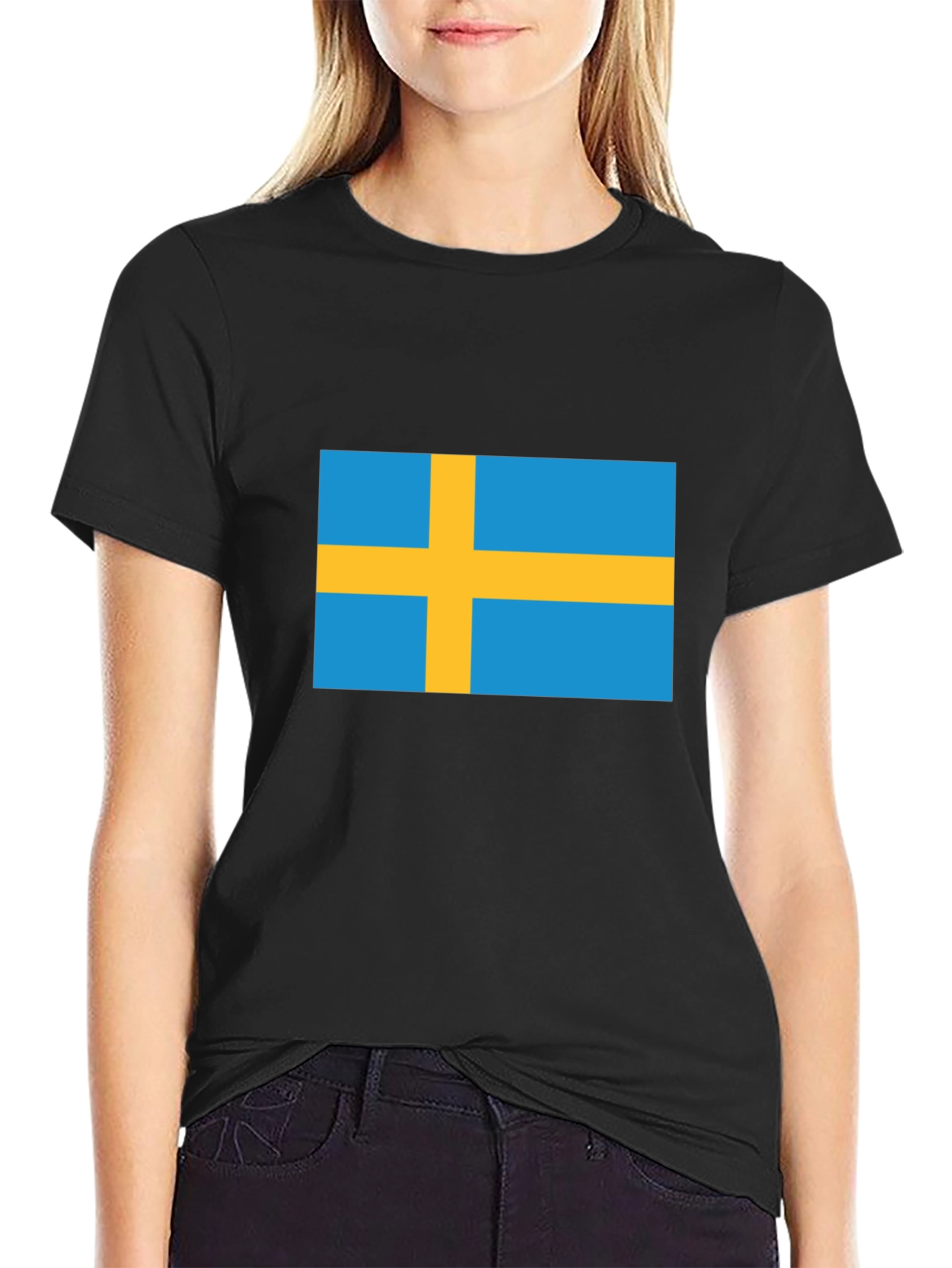 Swedish Flag T-Shirt - Black Crew Neck Tee