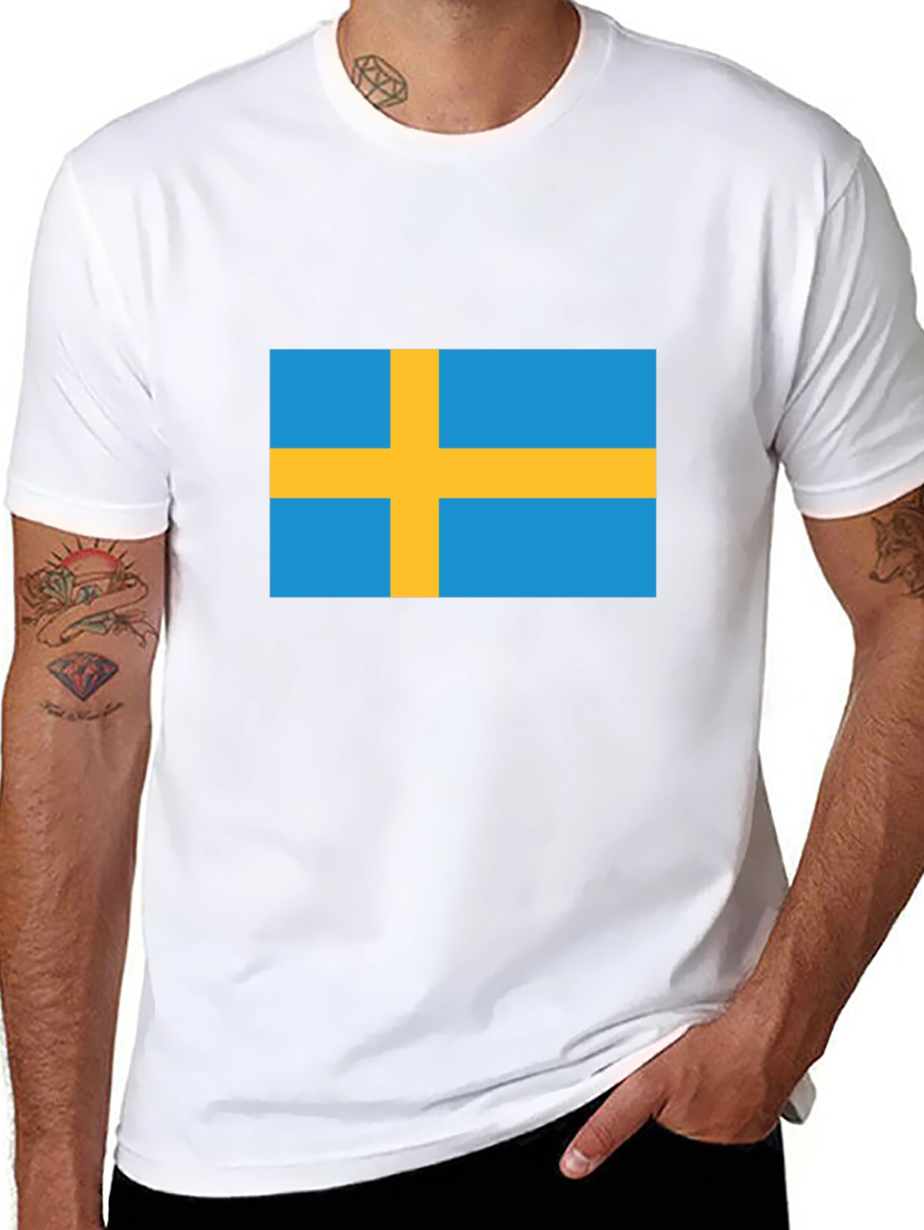 Swedish Flag T-Shirt - Black Crew Neck Tee