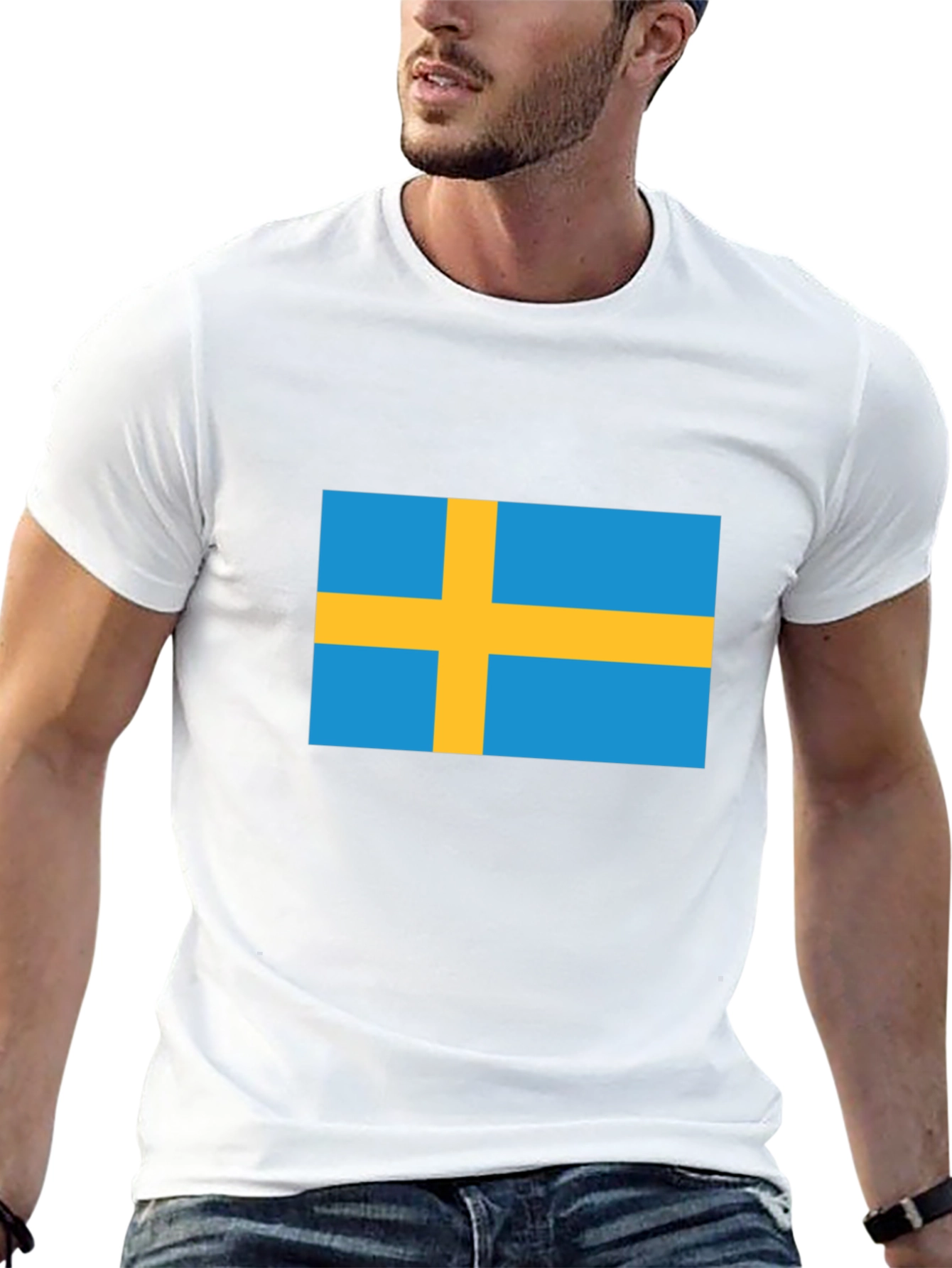 Swedish Flag T-Shirt - Black Crew Neck Tee