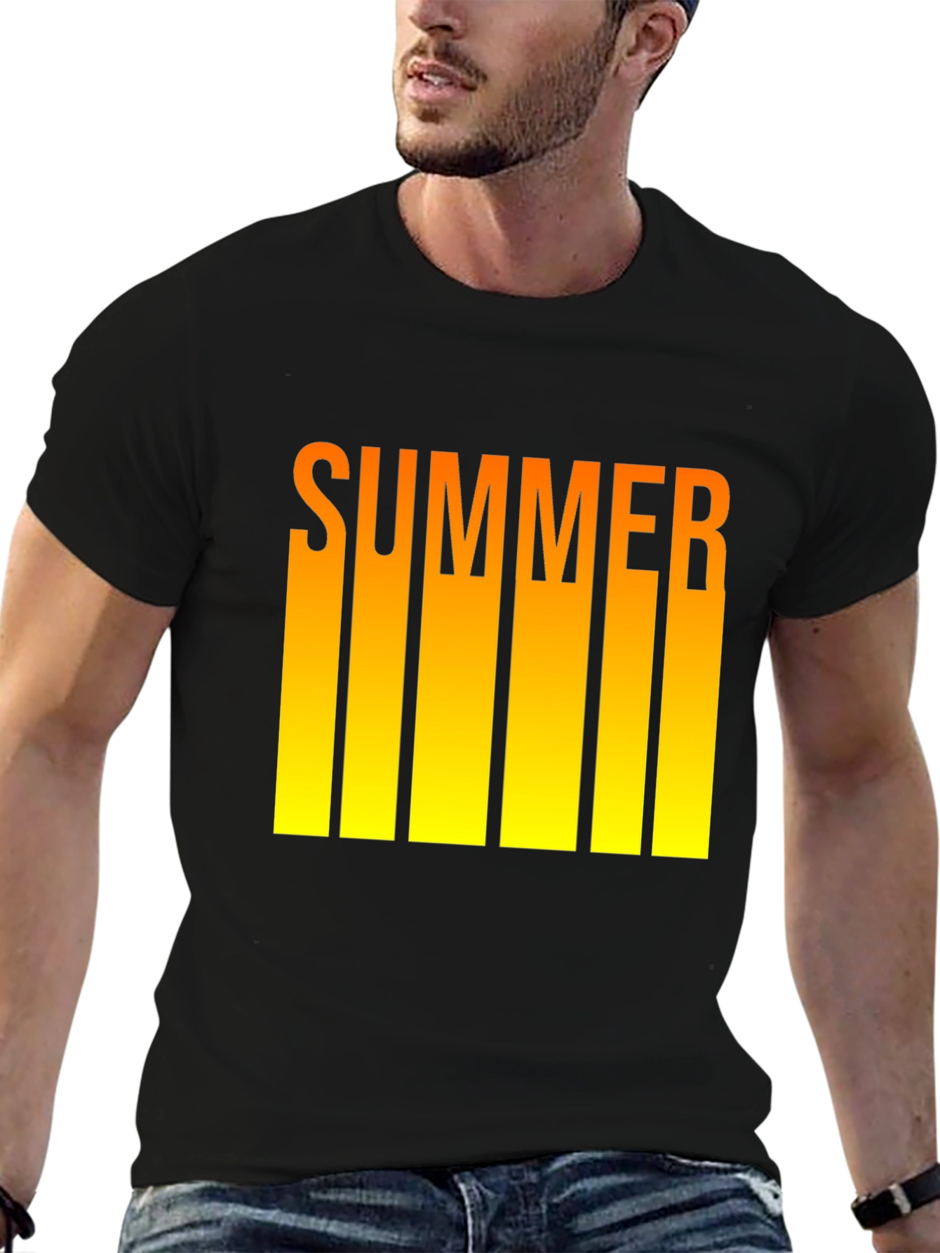 Summer T-Shirt - Black Tee with Yellow Ombre Text