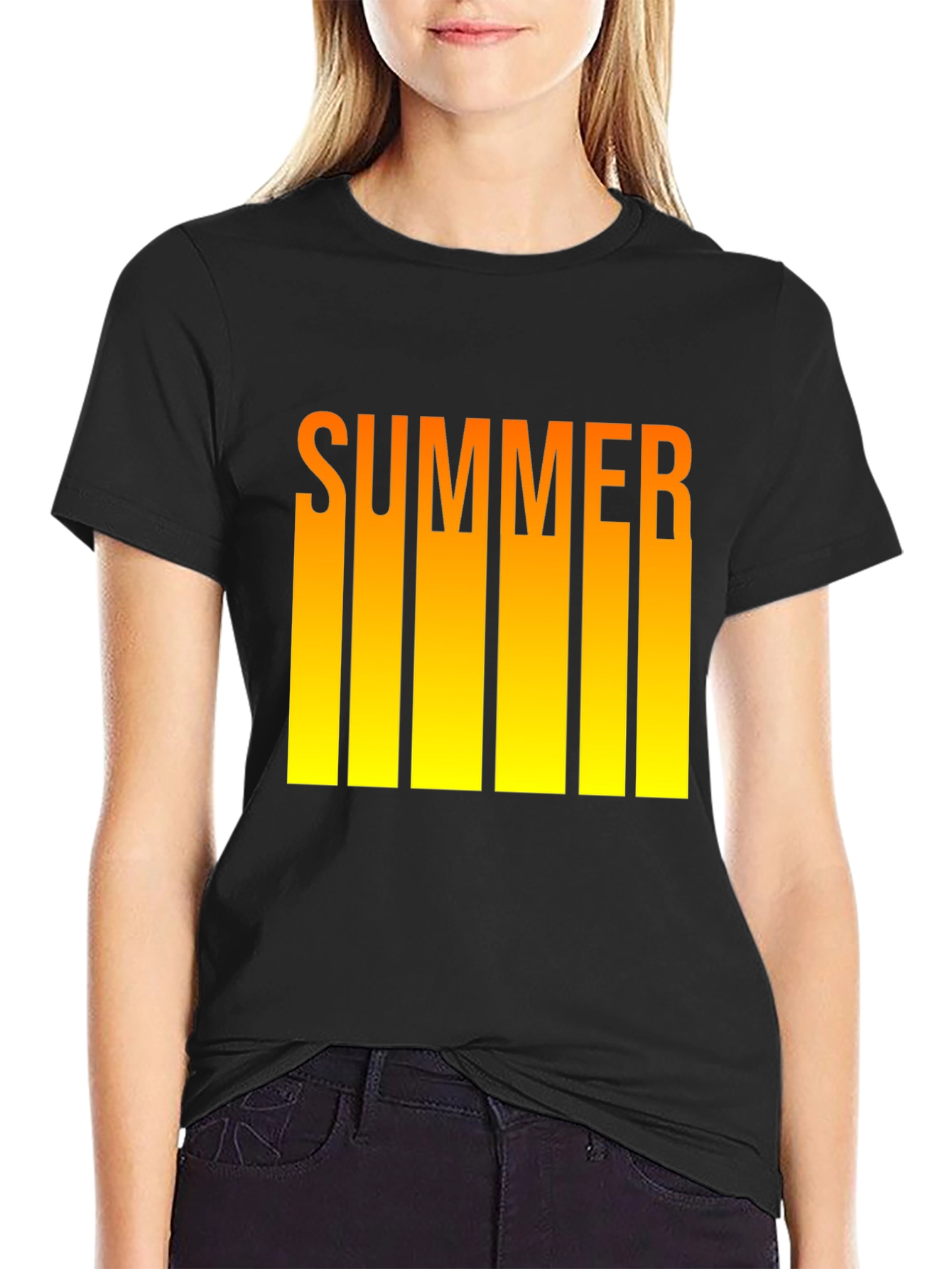 Summer T-Shirt - Black Tee with Yellow Ombre Text