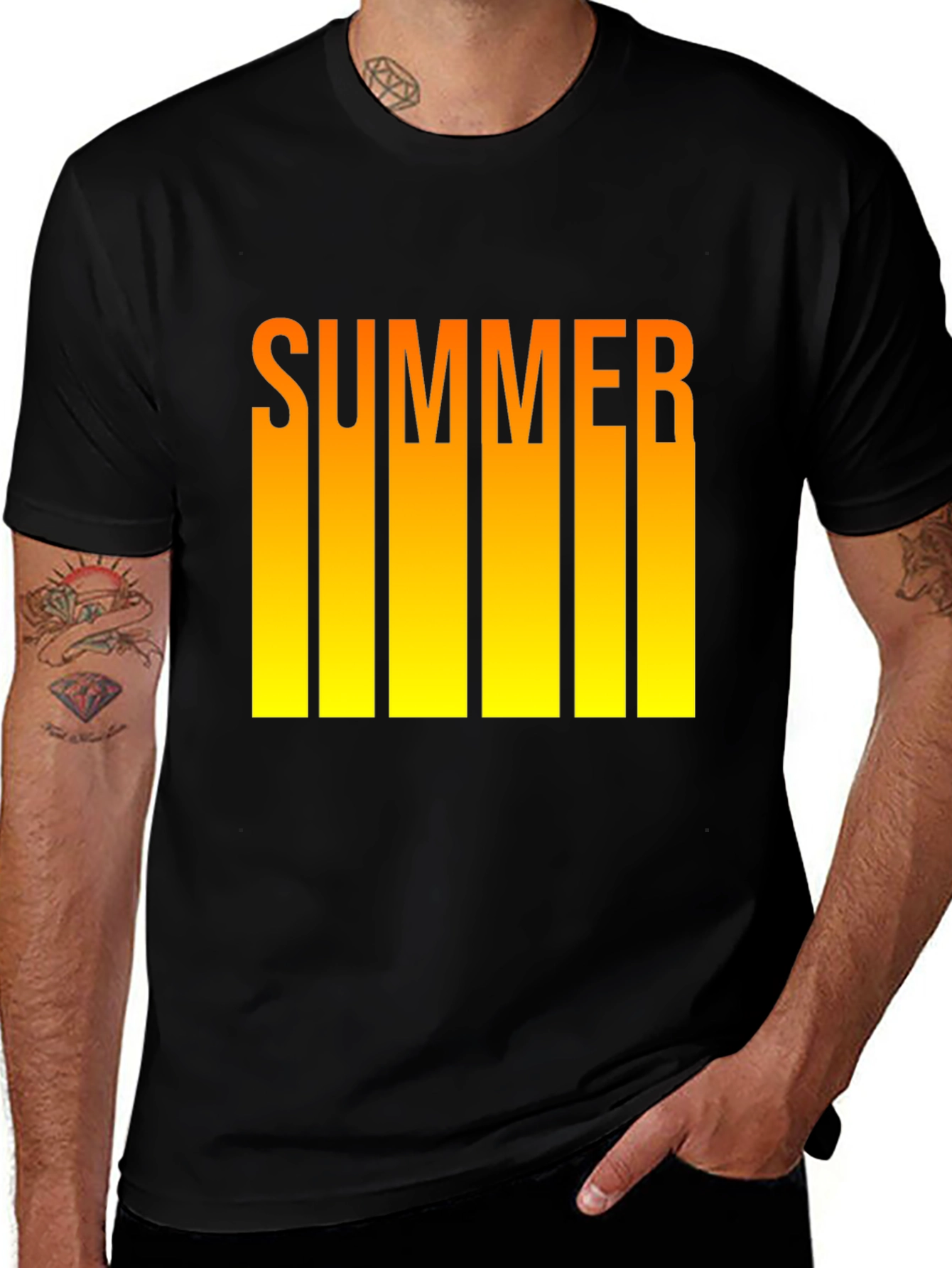 Summer T-Shirt - Black Tee with Yellow Ombre Text