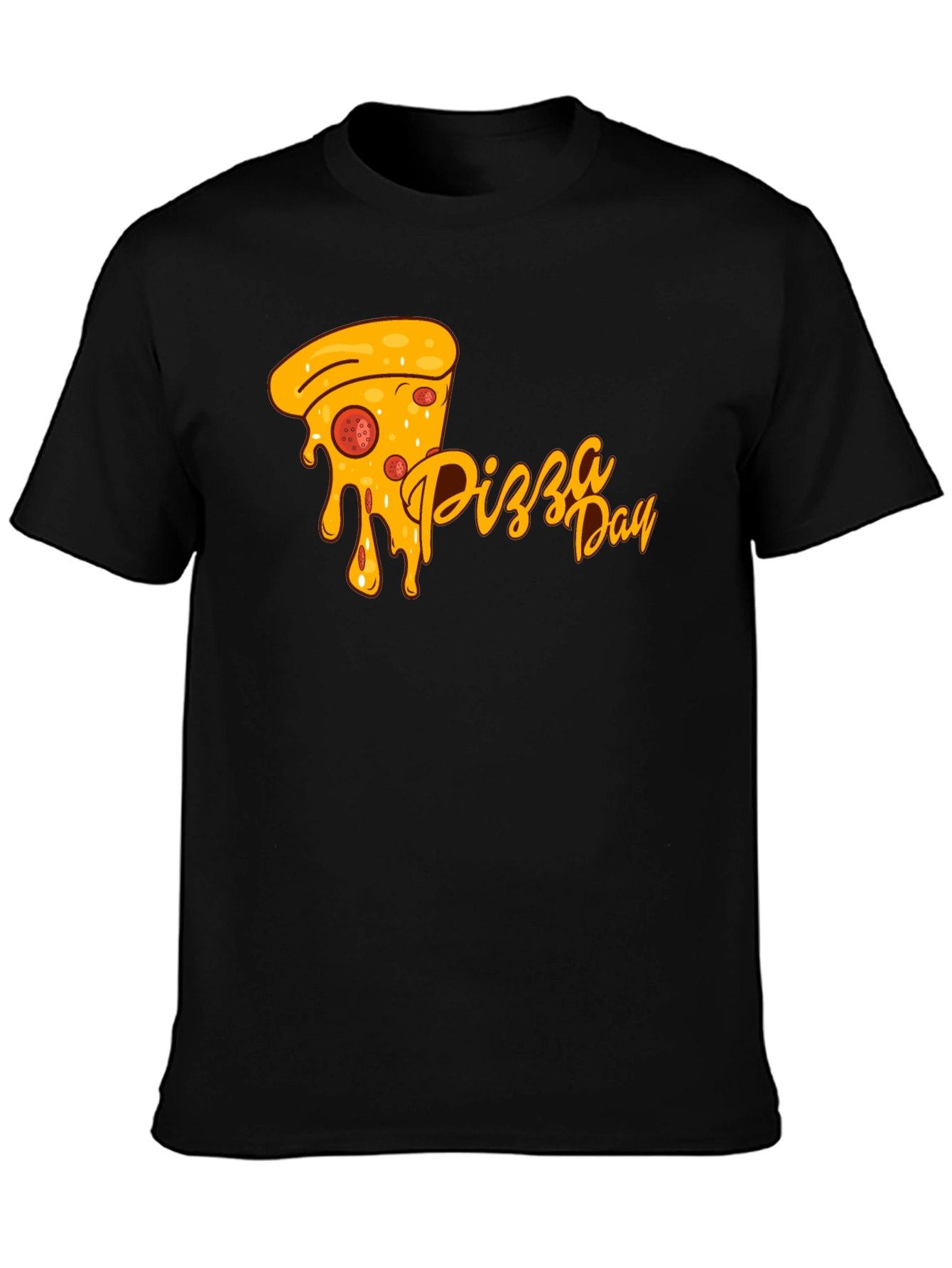 Pizza Day Graphic Tee - Black Cotton Comfort