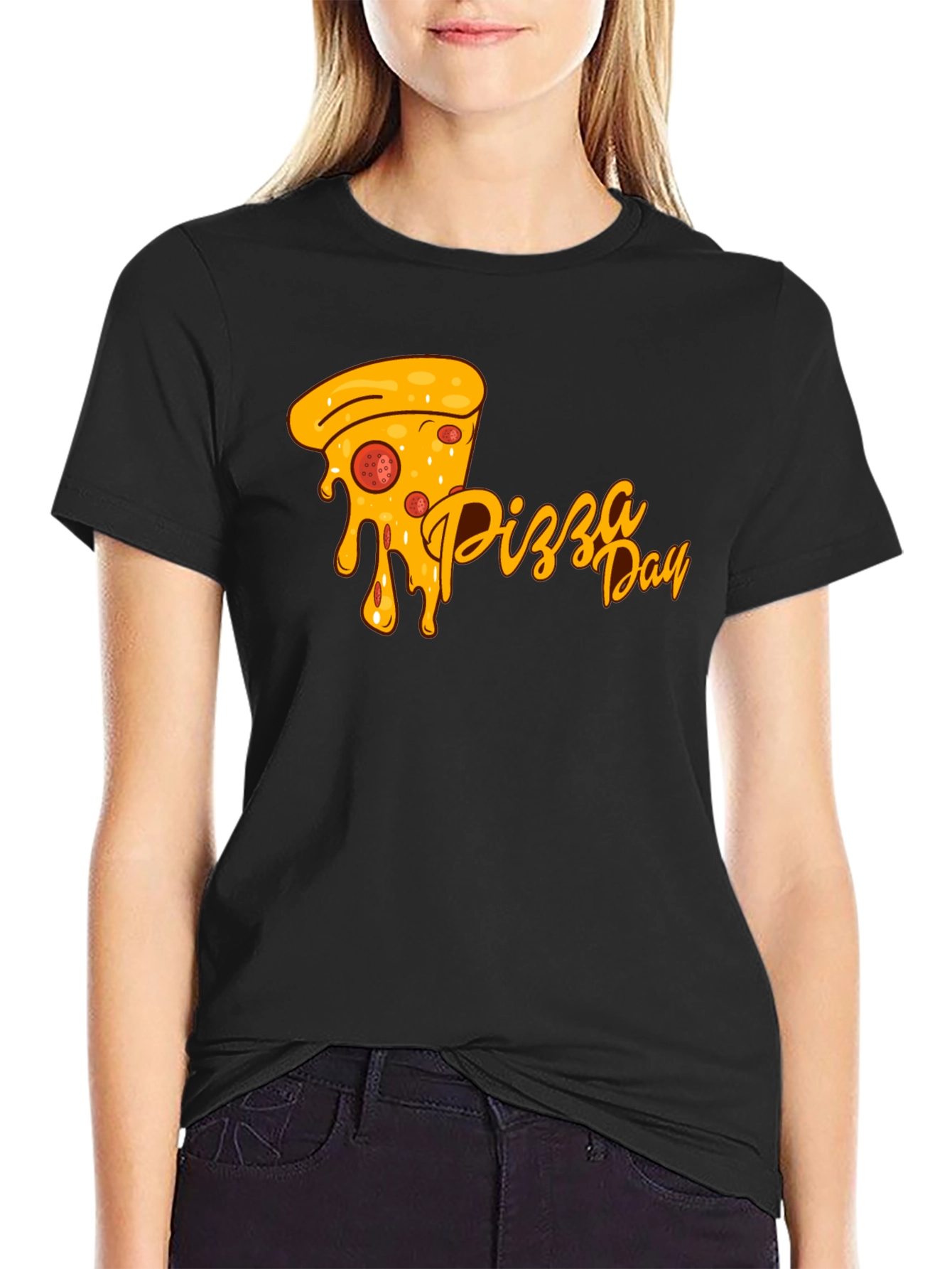 Pizza Day Graphic Tee - Black Cotton Comfort