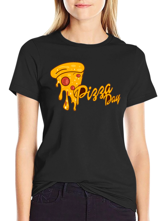Pizza Day Graphic Tee - Black Cotton Comfort