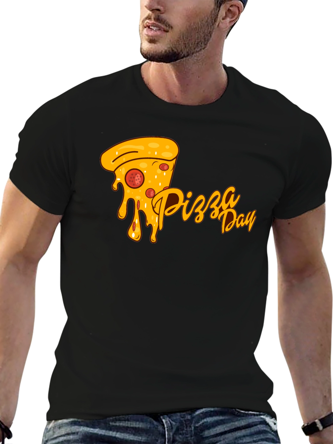 Pizza Day Graphic Tee - Black Cotton Comfort
