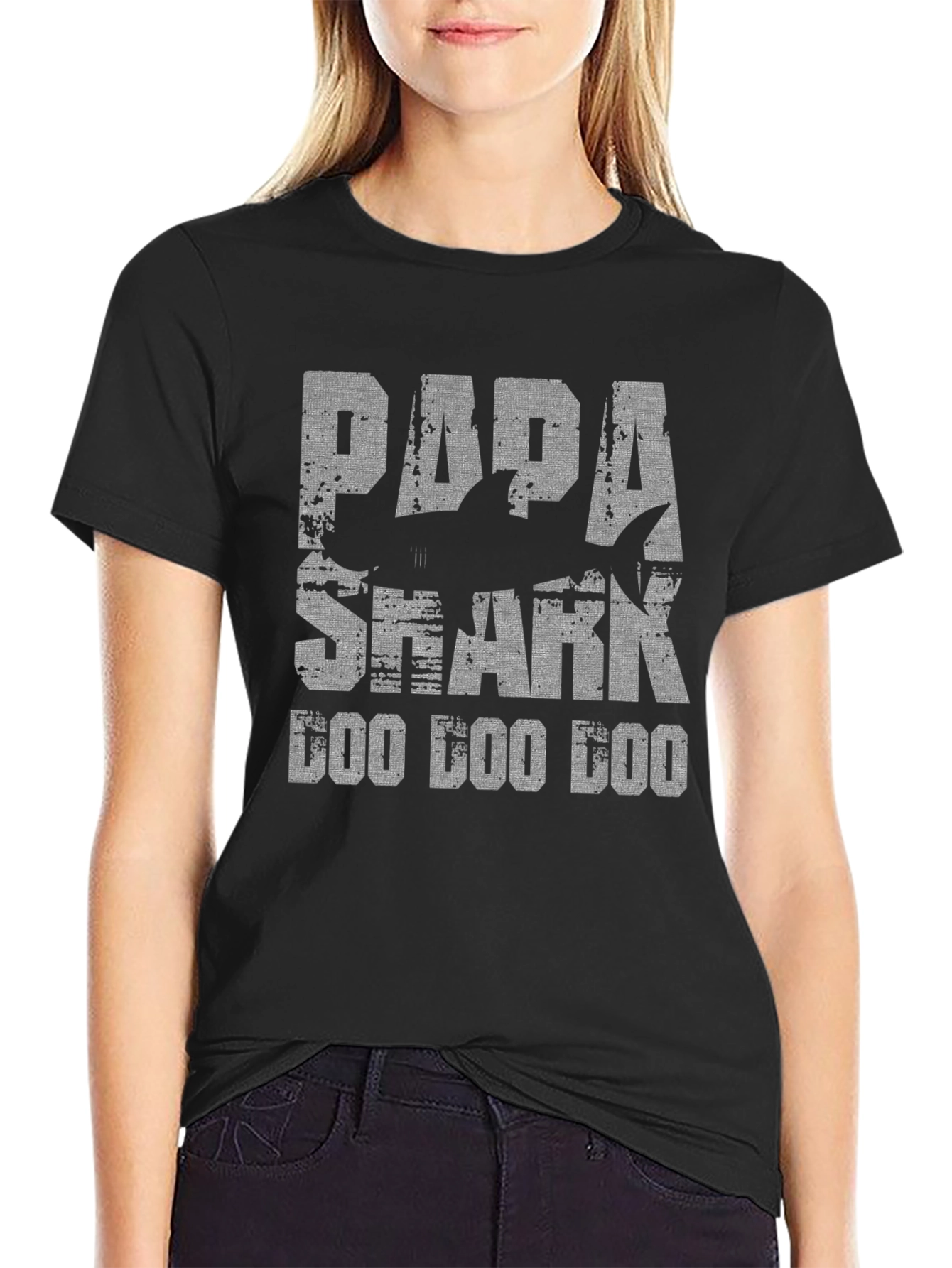 Papa Shark Doo Doo Doo Black Graphic T-Shirt