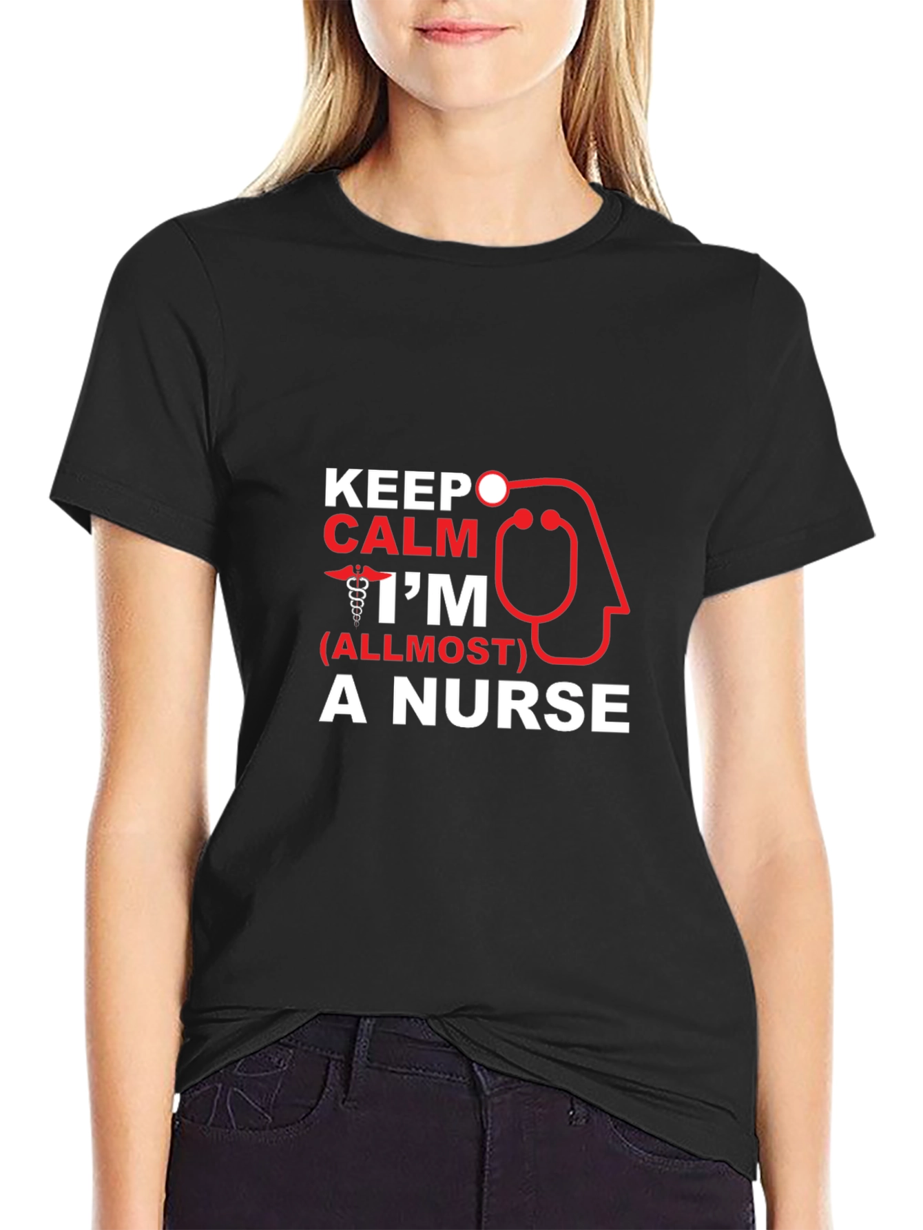 Keep Calm Im (Almost) A Nurse Black T-Shirt