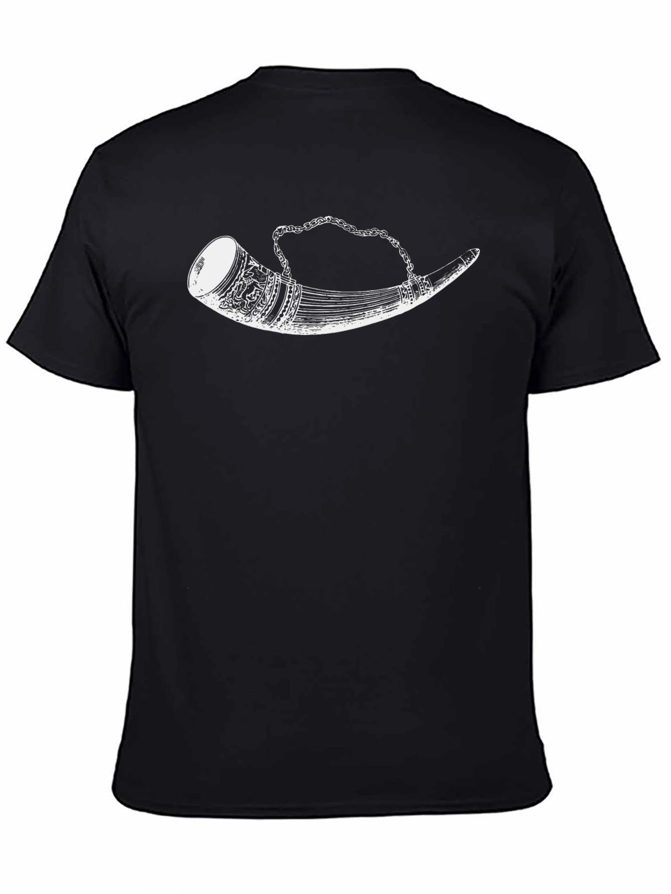 Mens Black T-Shirt with Viking Drinking Horn Graphic