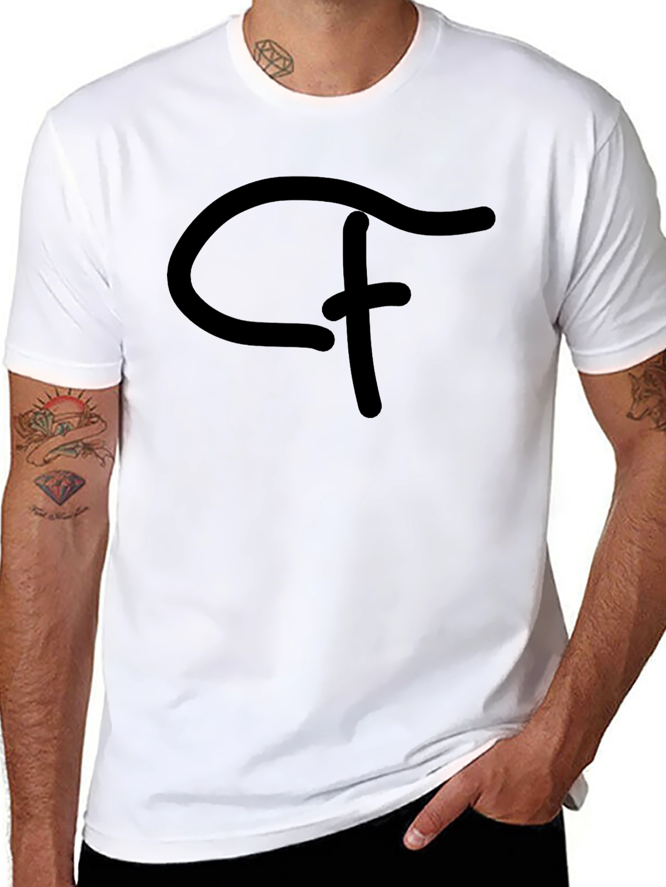 Black T-Shirt with Abstract Logo Graphic Print