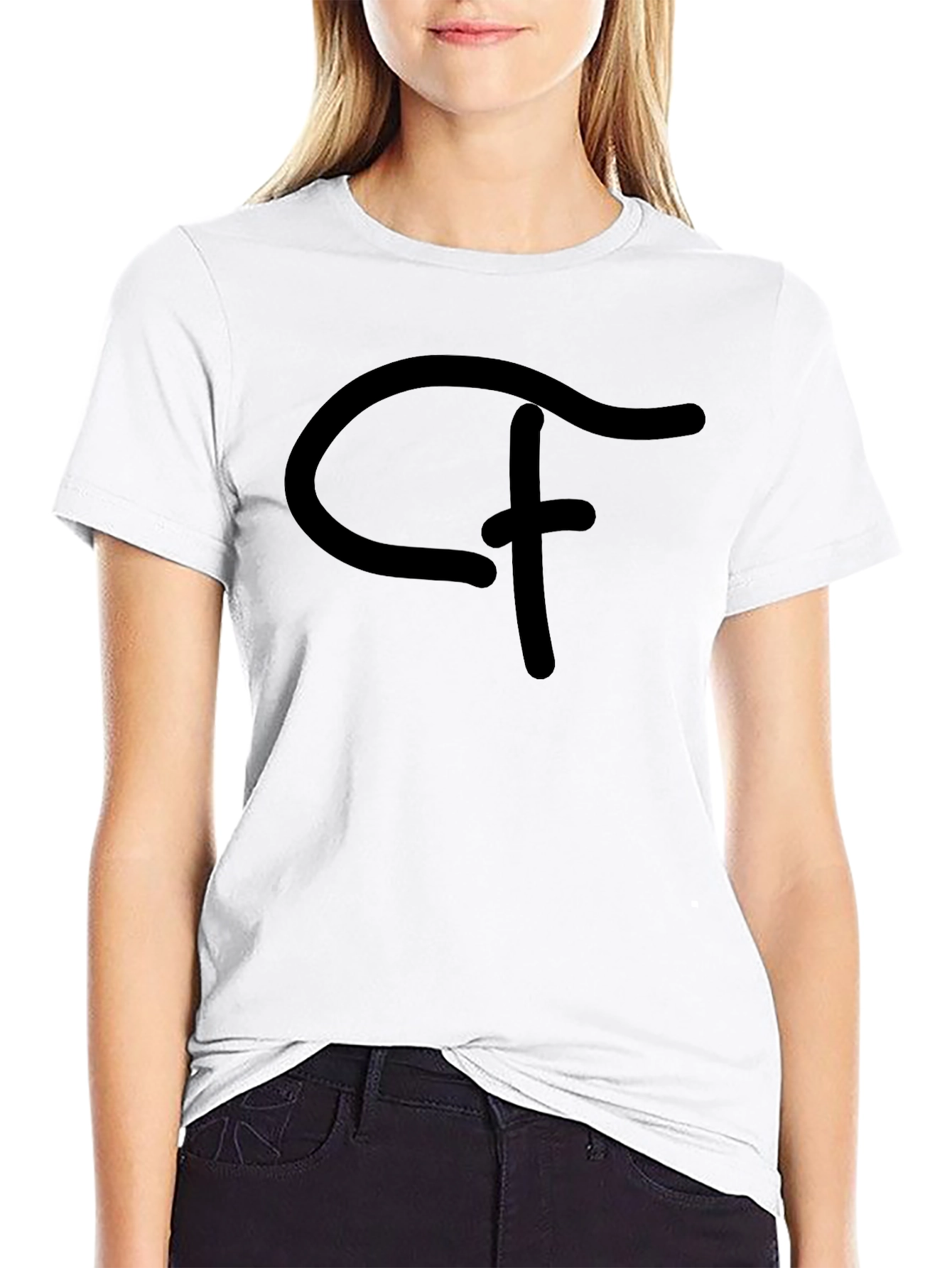Black T-Shirt with Abstract Logo Graphic Print