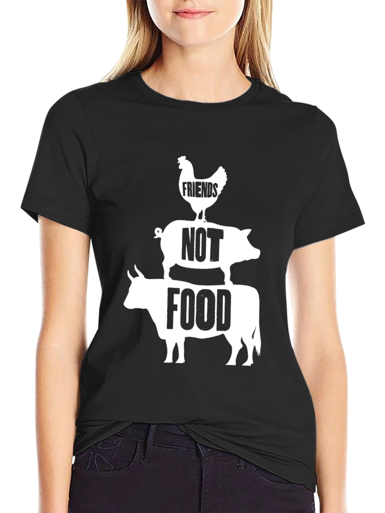 Vegan Friends Not Food T-Shirt - Black
