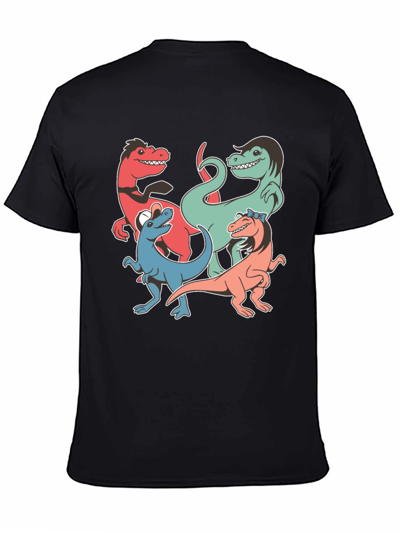Dinosaur Cartoon Graphic Print Black T-Shirt