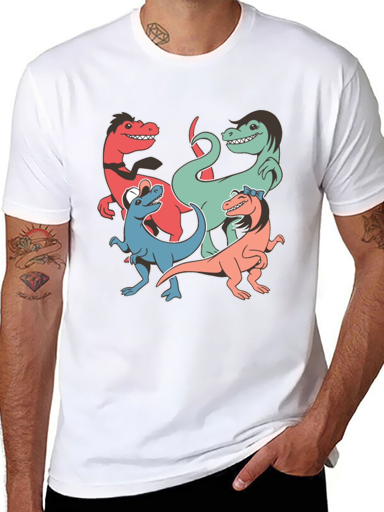Dinosaur Cartoon Graphic Print Black T-Shirt