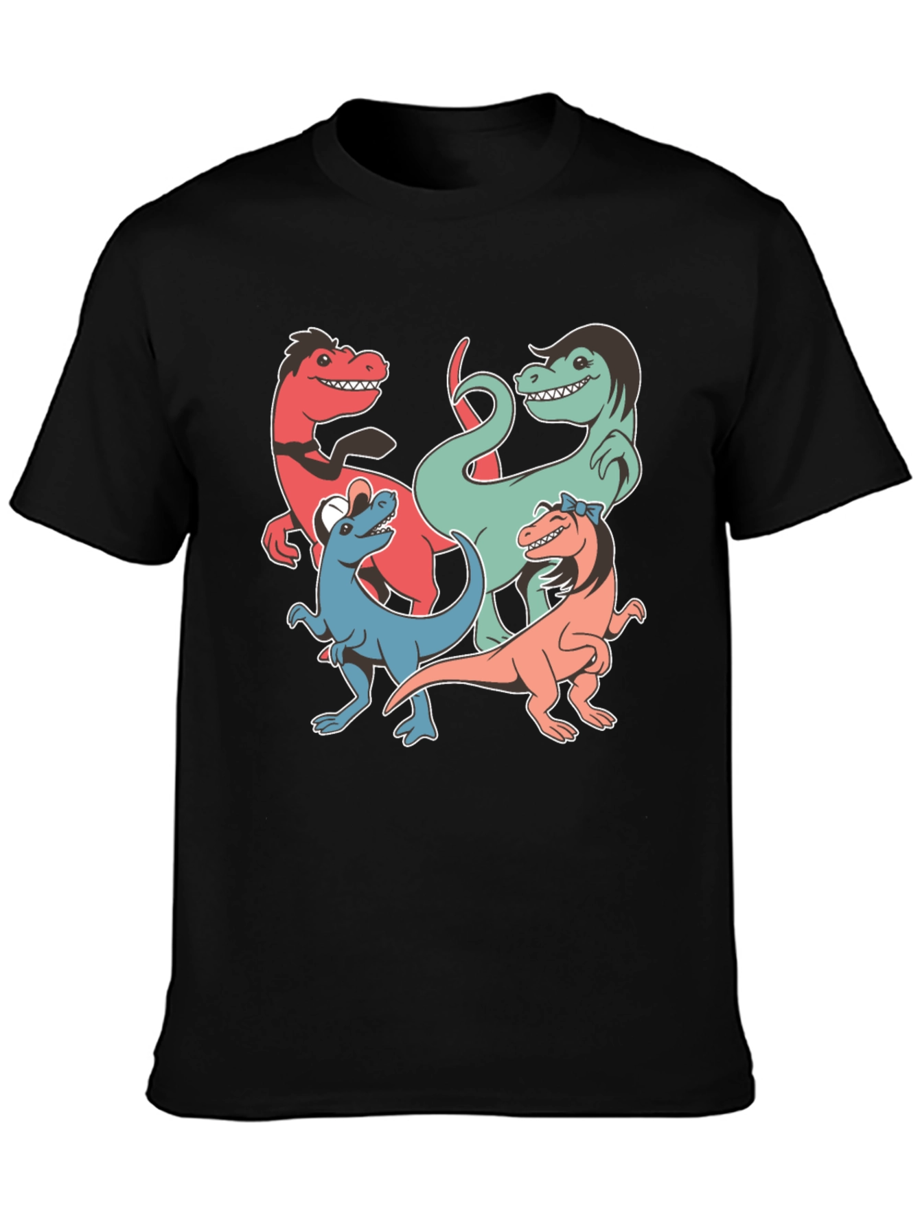 Dinosaur Cartoon Graphic Print Black T-Shirt