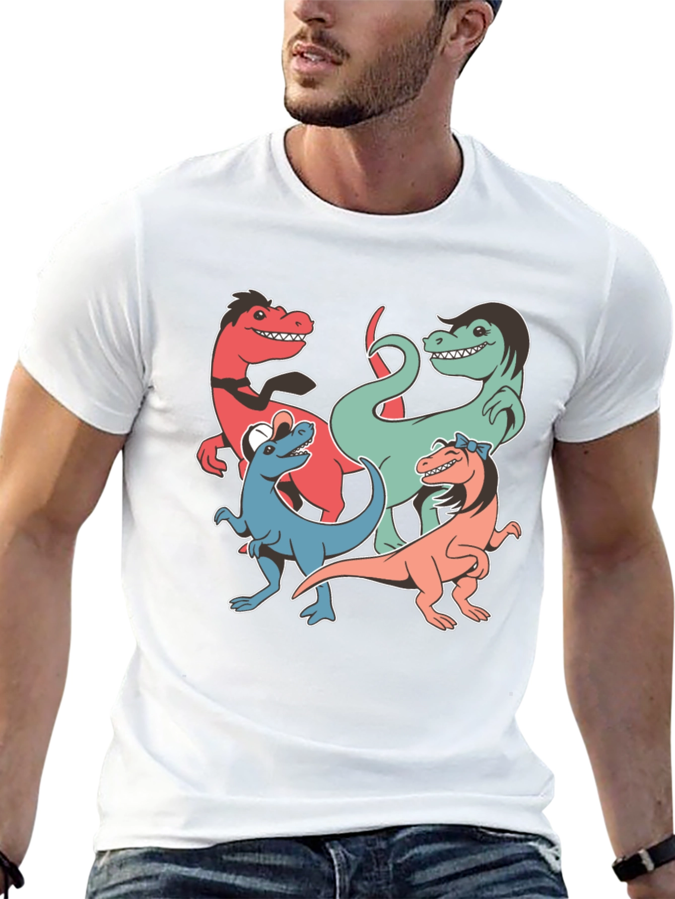 Dinosaur Cartoon Graphic Print Black T-Shirt