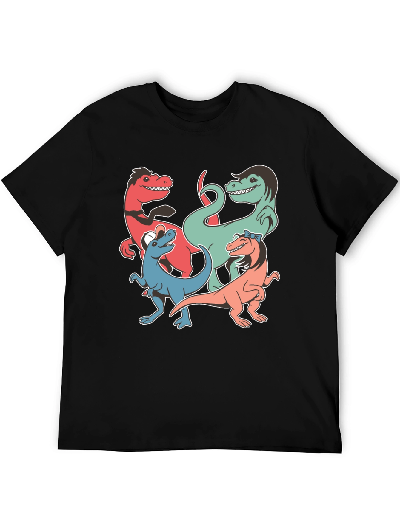 Dinosaur Cartoon Graphic Print Black T-Shirt