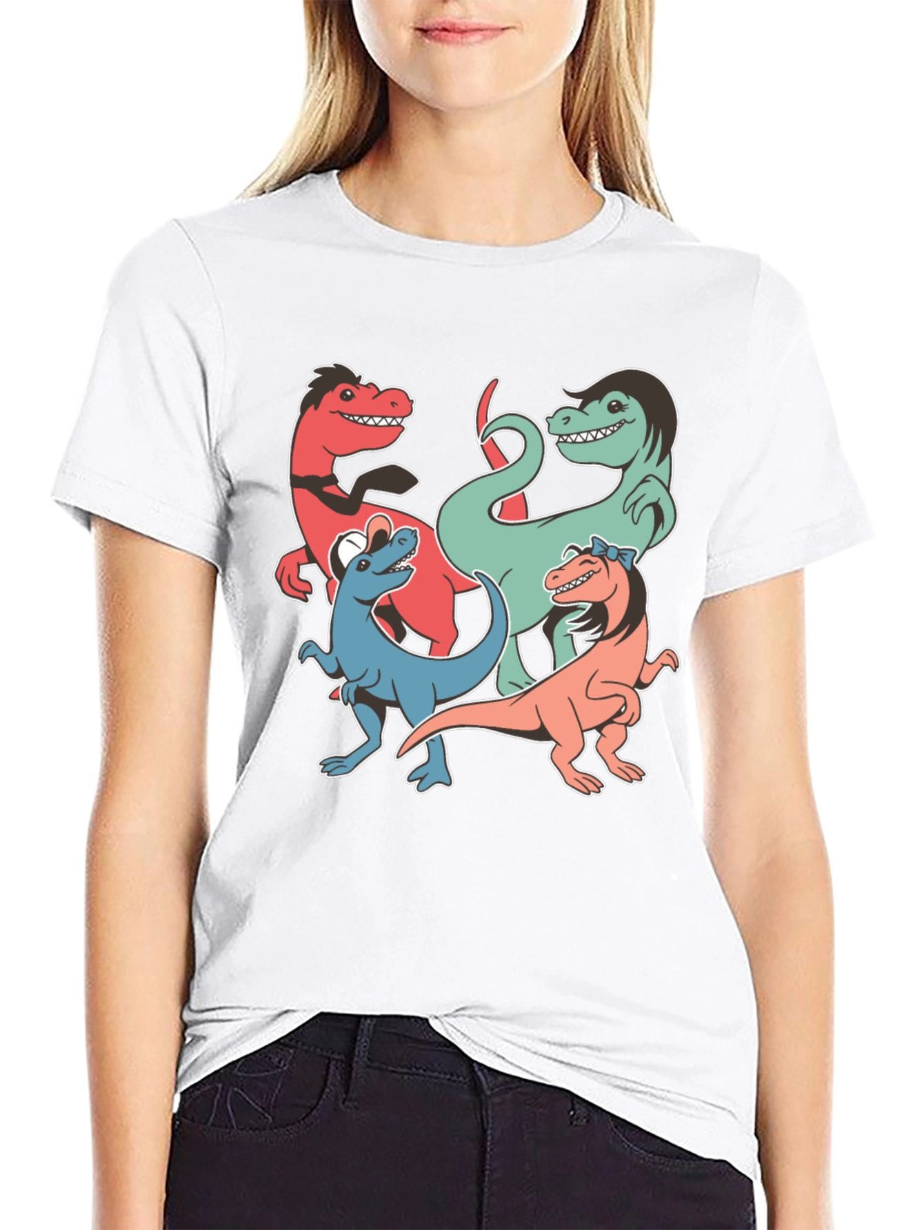 Dinosaur Cartoon Graphic Print Black T-Shirt