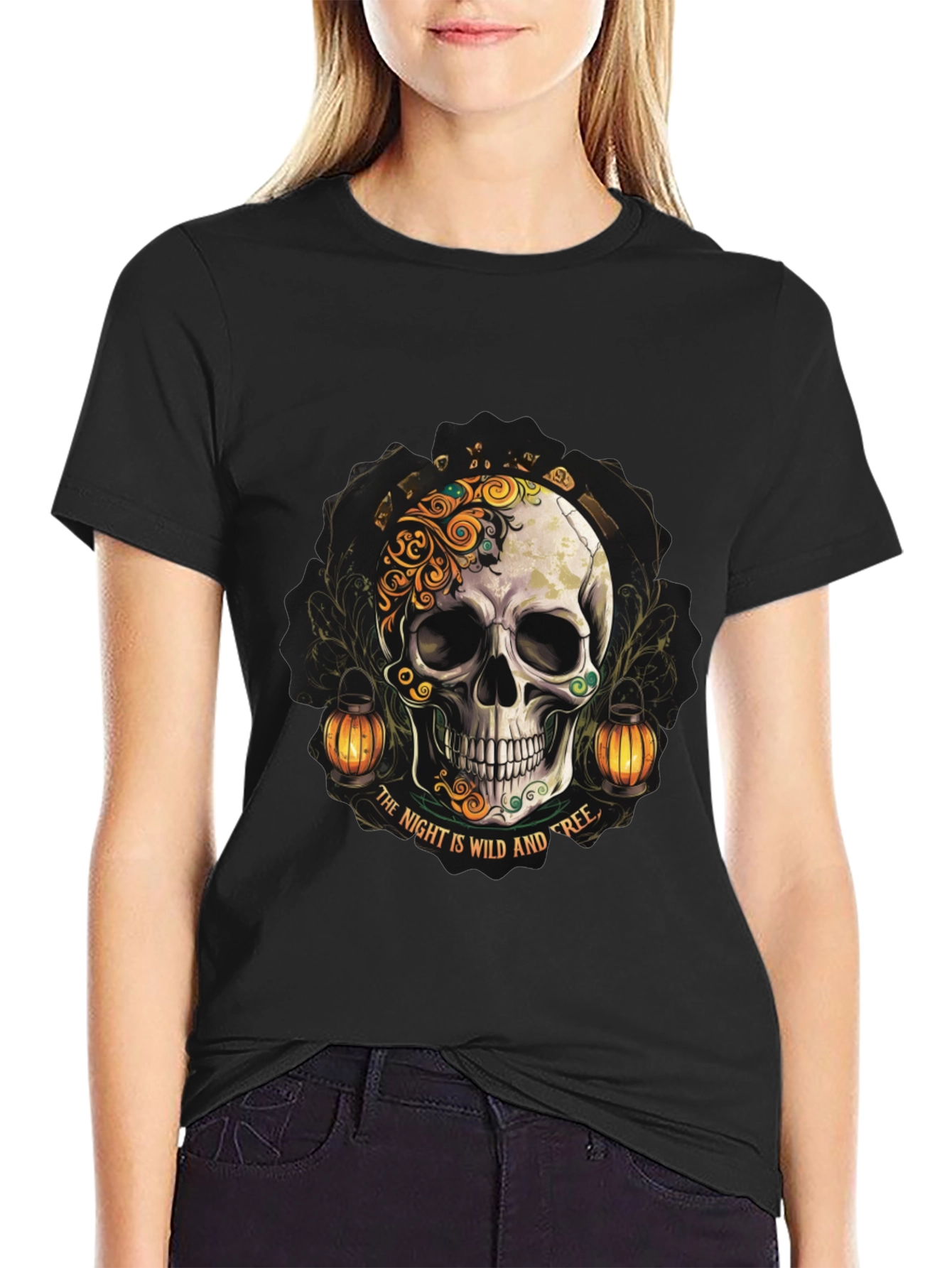 Wild Night Skull Graphic T-Shirt