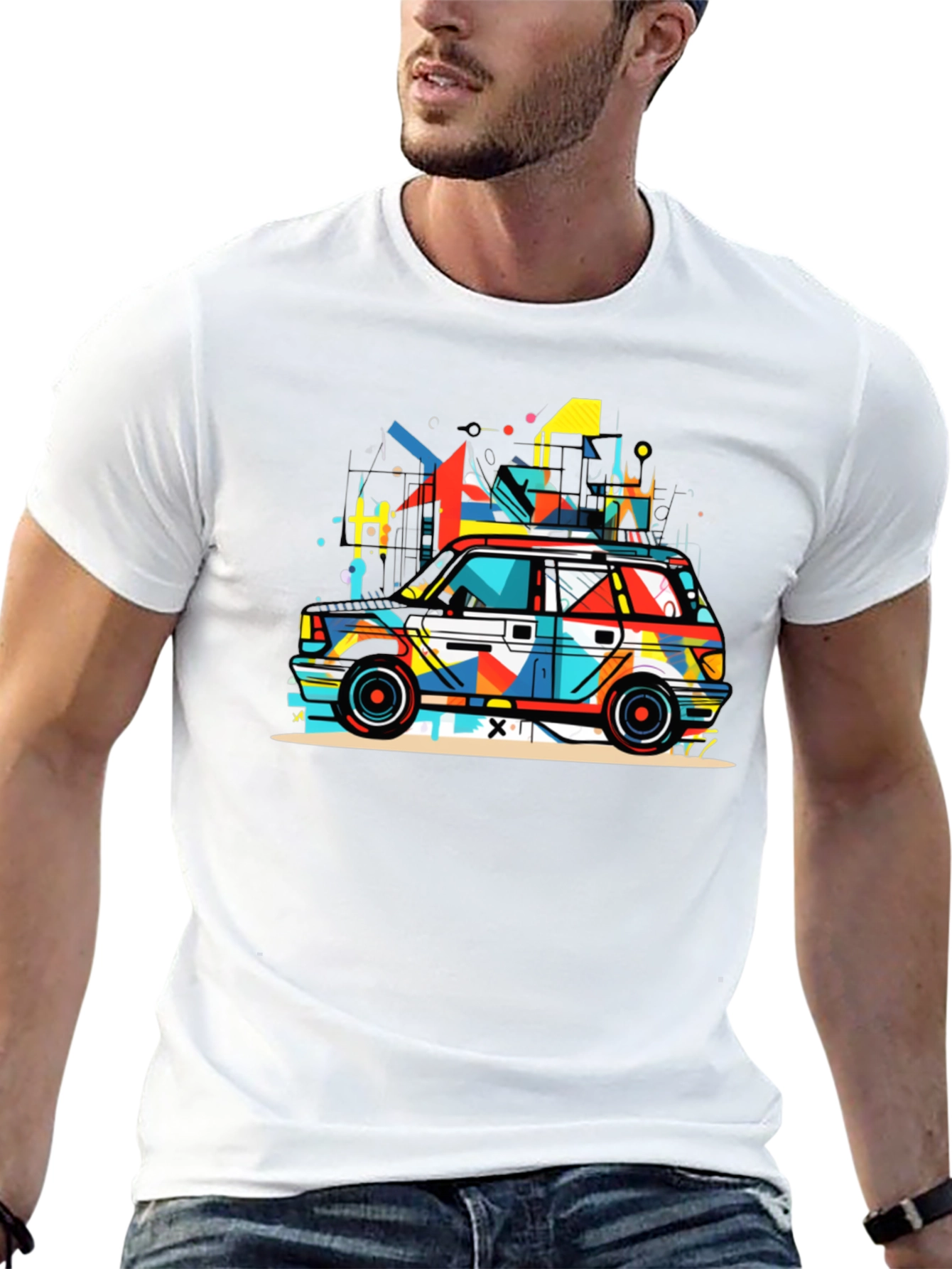 Abstract Car Graphic Black T-Shirt