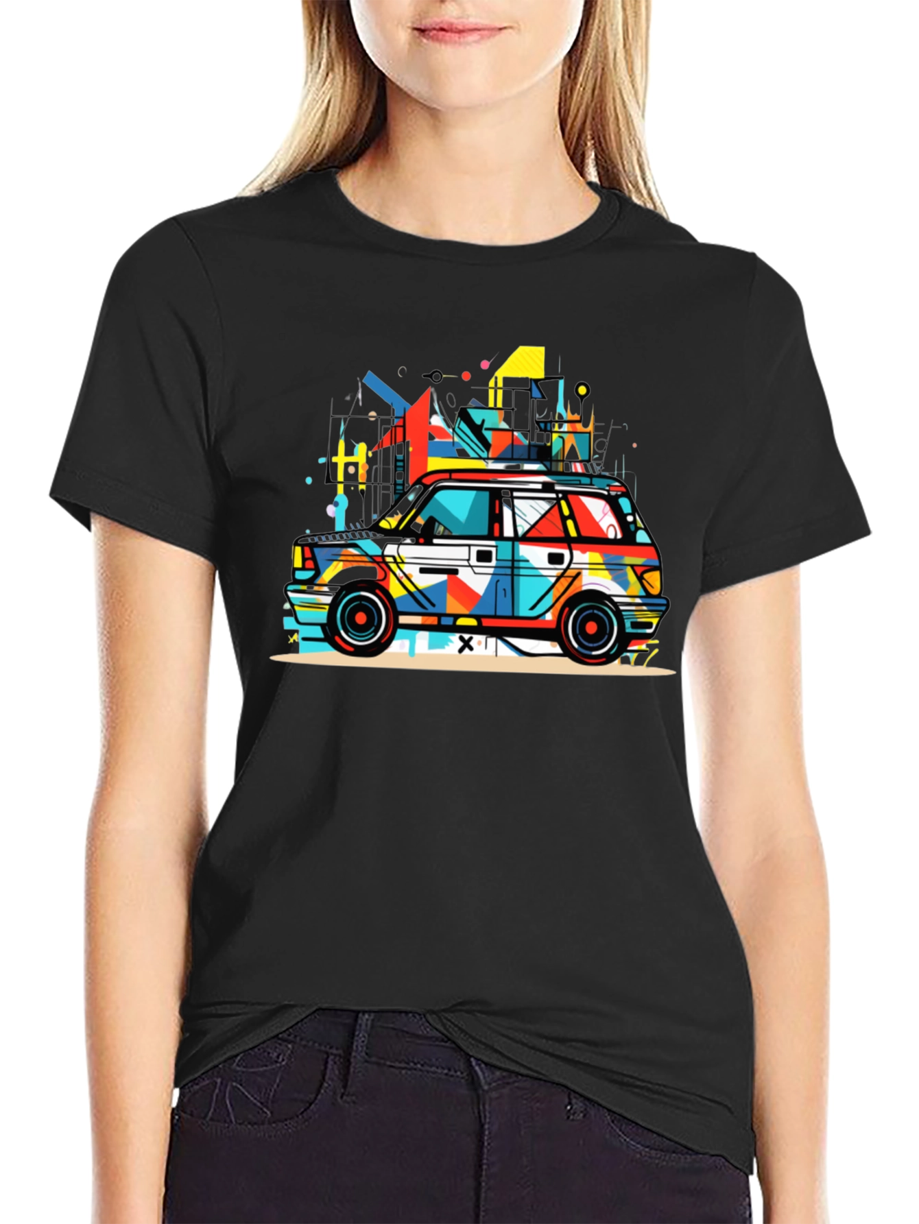 Abstract Car Graphic Black T-Shirt