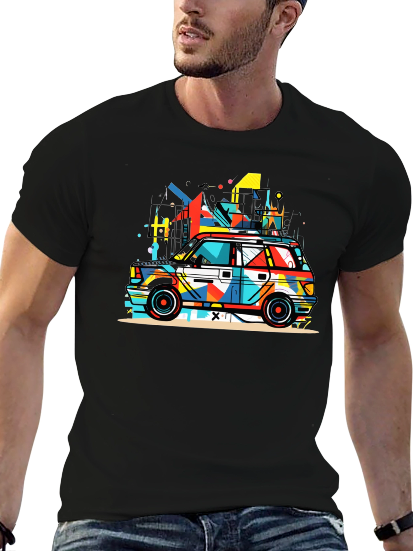 Abstract Car Graphic Black T-Shirt