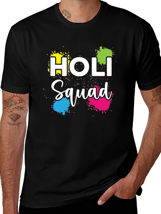 Holi Squad Black T-Shirt - Colorful Holi Festival Tee