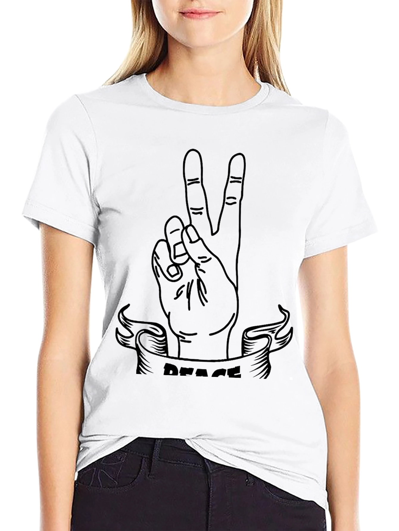 Peace Sign Graphic Tee - Black Cotton T-Shirt