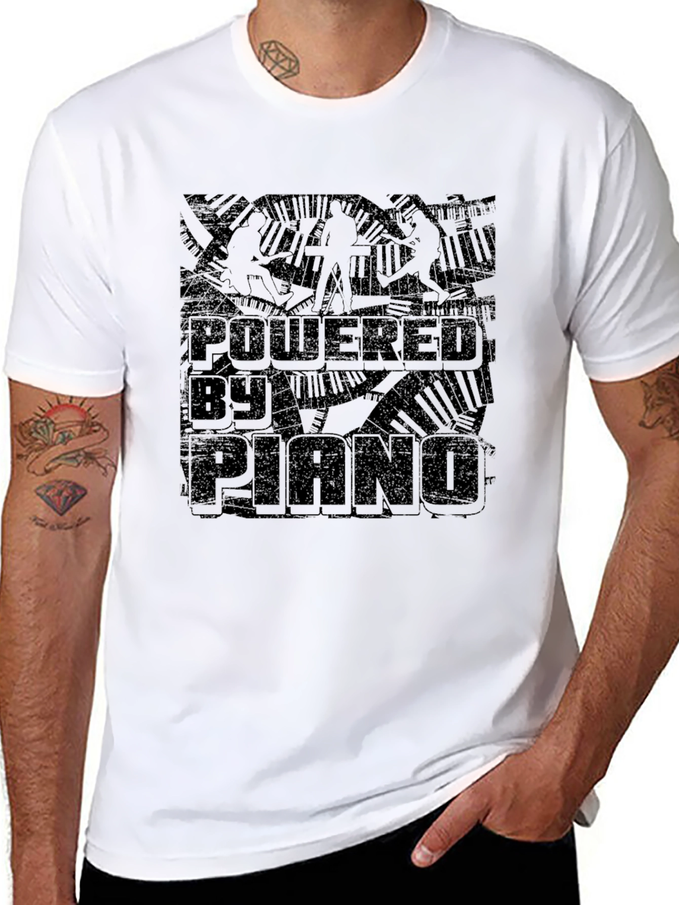 Powered by Piano Black T-Shirt - Music Lover Tee