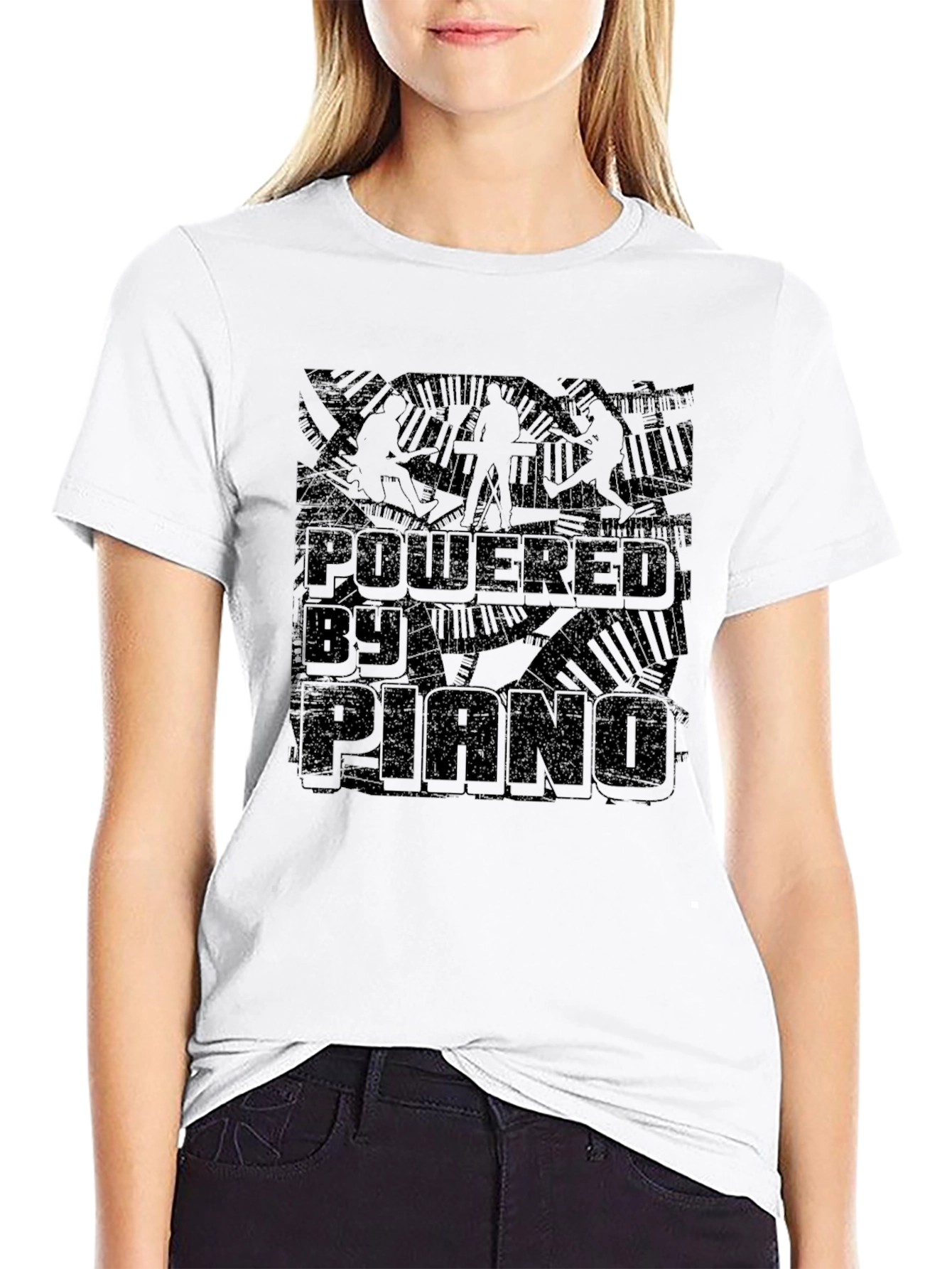 Powered by Piano Black T-Shirt - Music Lover Tee