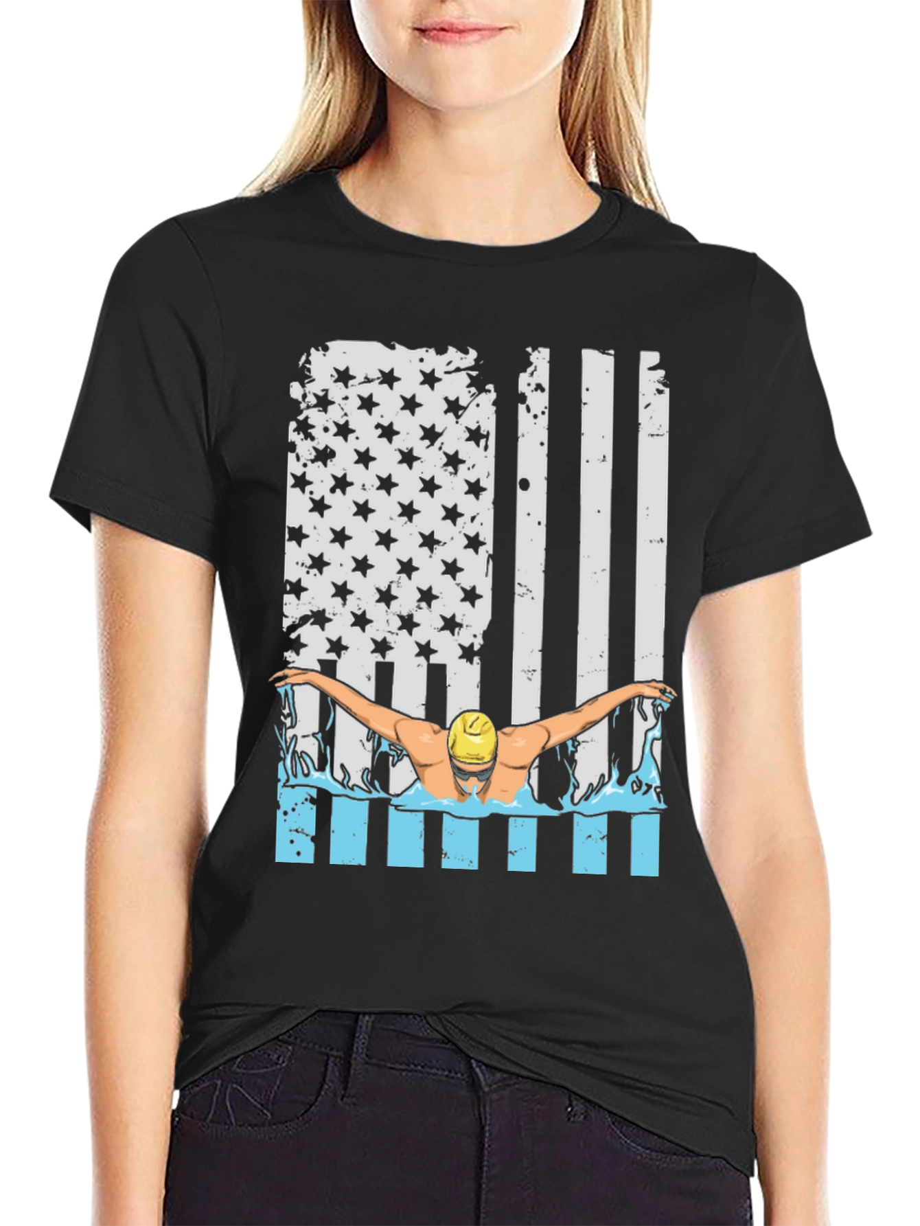 Patriotic Swimmer T-Shirt USA Flag Design
