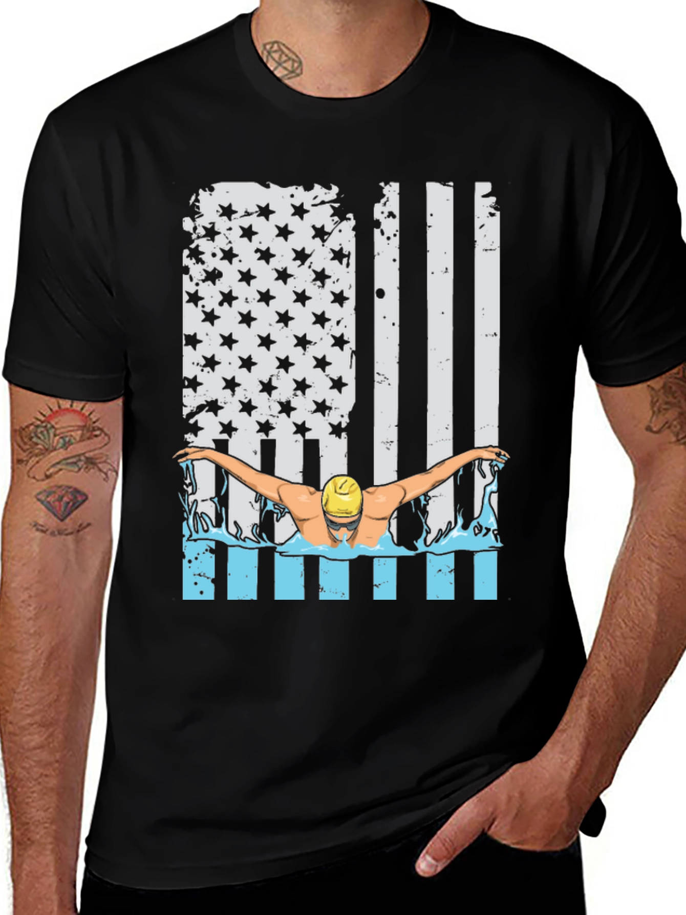 Patriotic Swimmer T-Shirt USA Flag Design