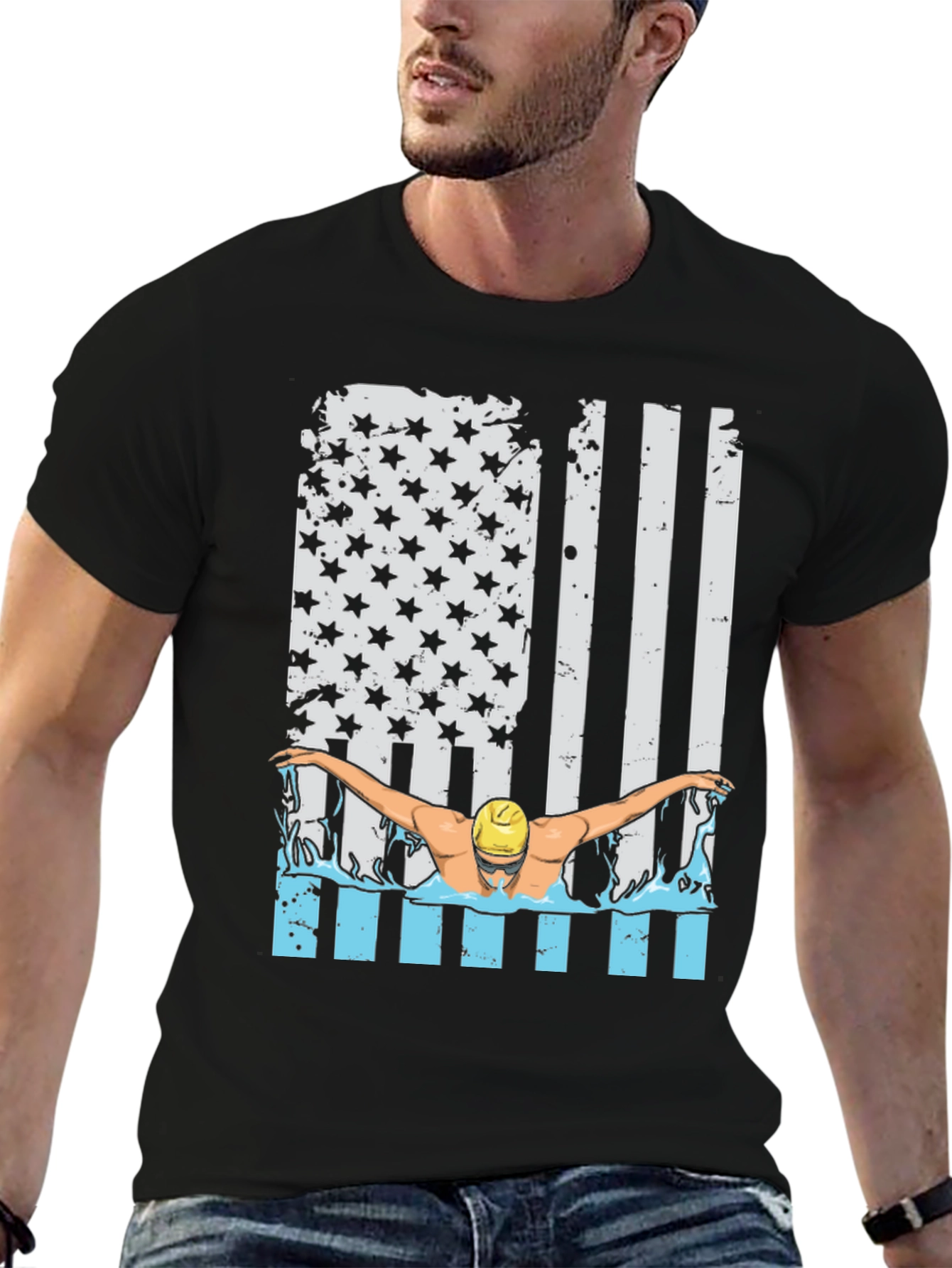 Patriotic Swimmer T-Shirt USA Flag Design