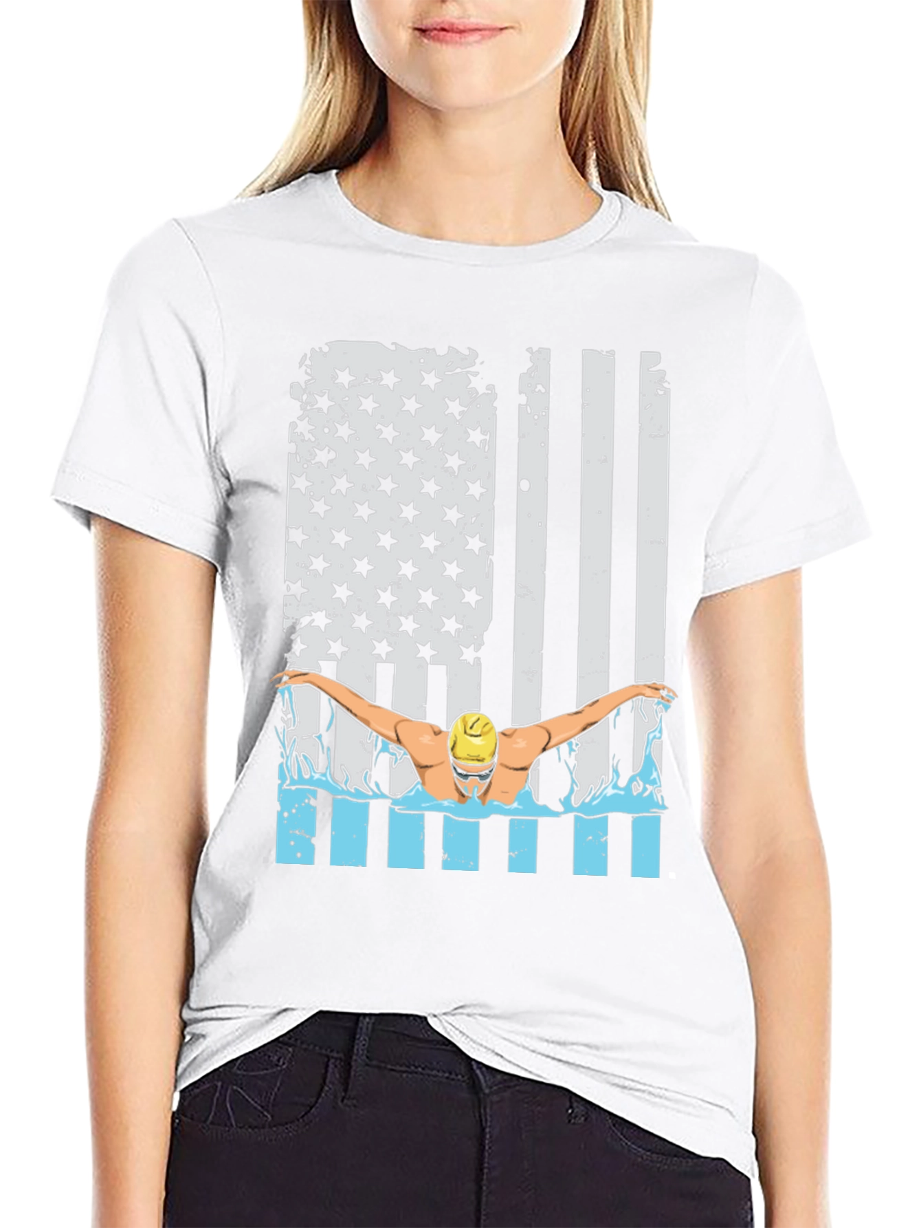 Patriotic Swimmer T-Shirt USA Flag Design