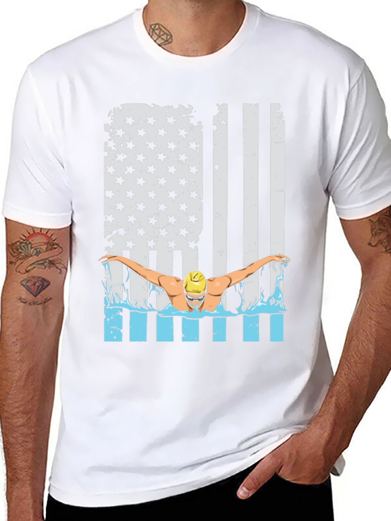 Patriotic Swimmer T-Shirt USA Flag Design