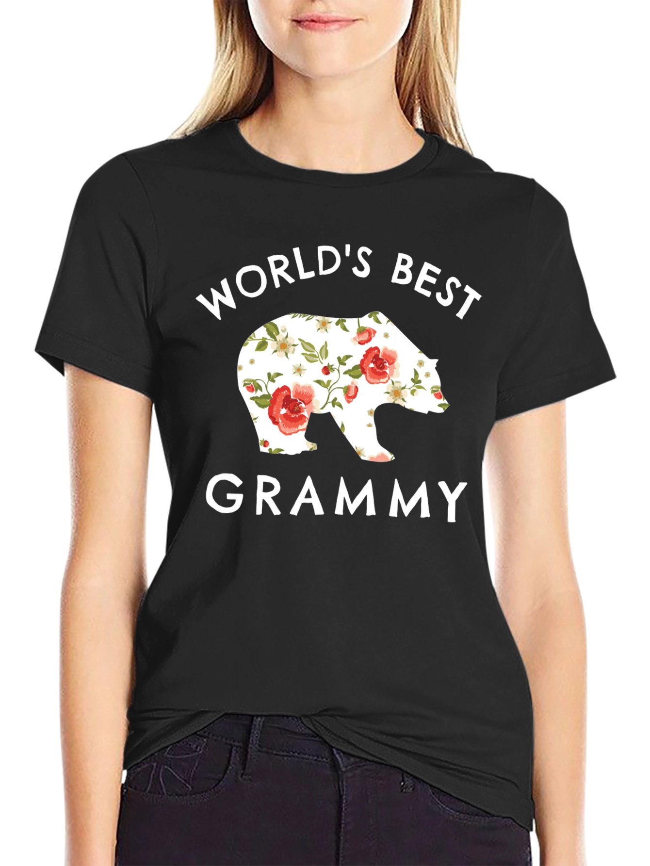 Worlds Best Grammy Bear Floral T-Shirt
