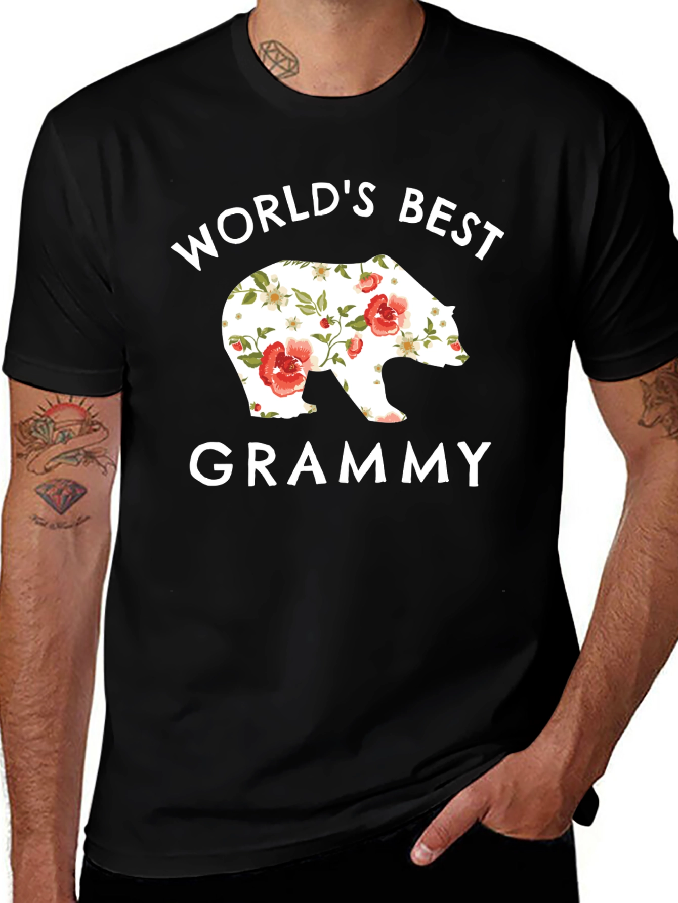 Worlds Best Grammy Bear Floral T-Shirt