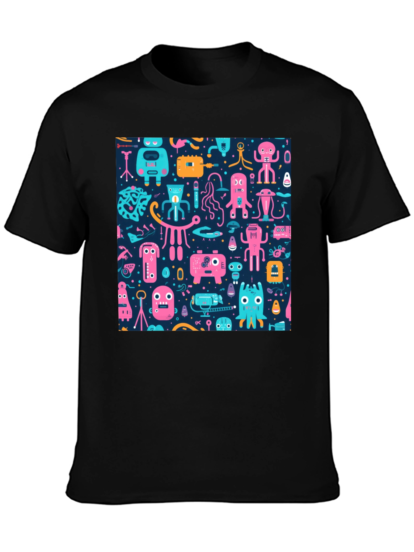Funky Retro Robot Pattern T-Shirt