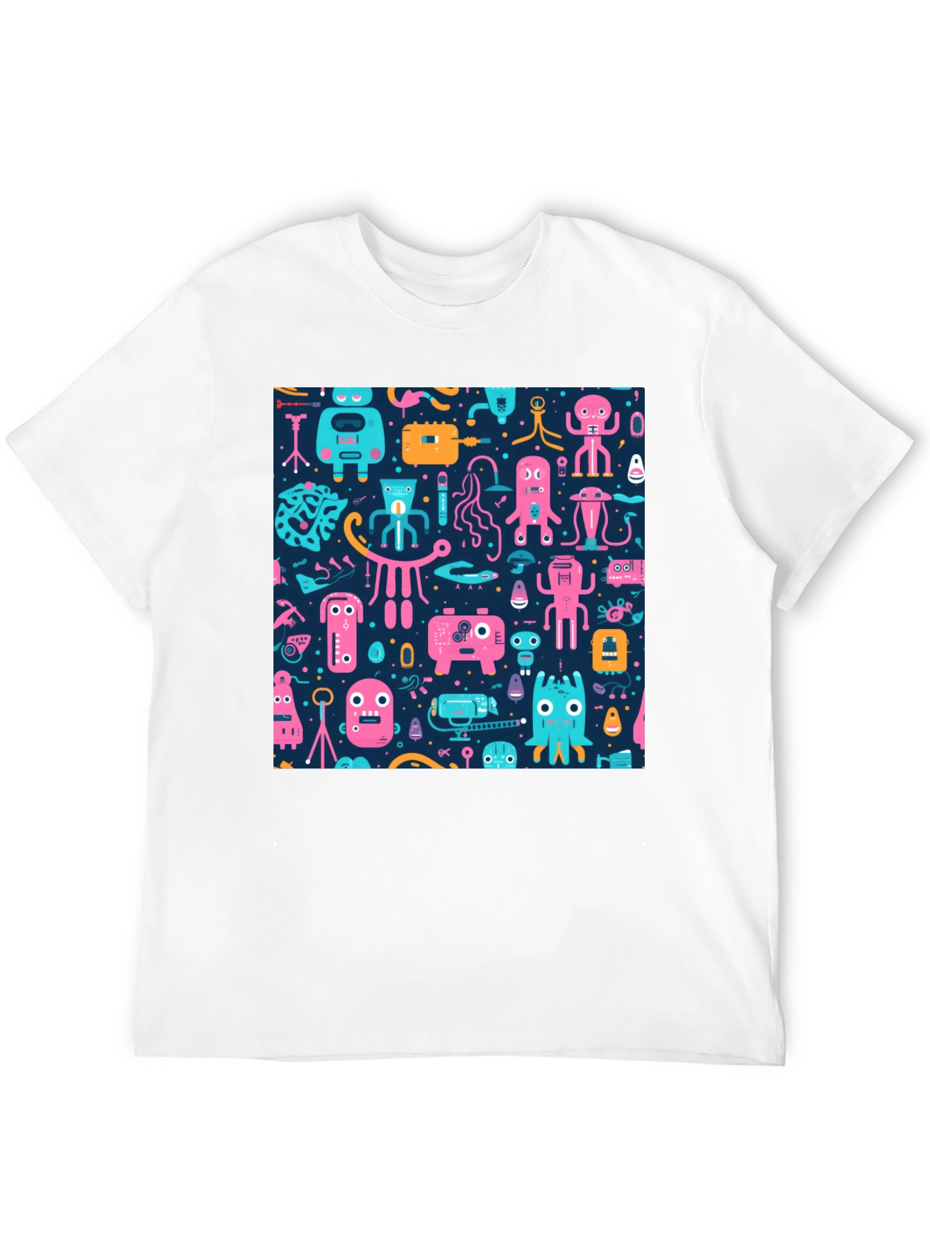 Funky Retro Robot Pattern T-Shirt