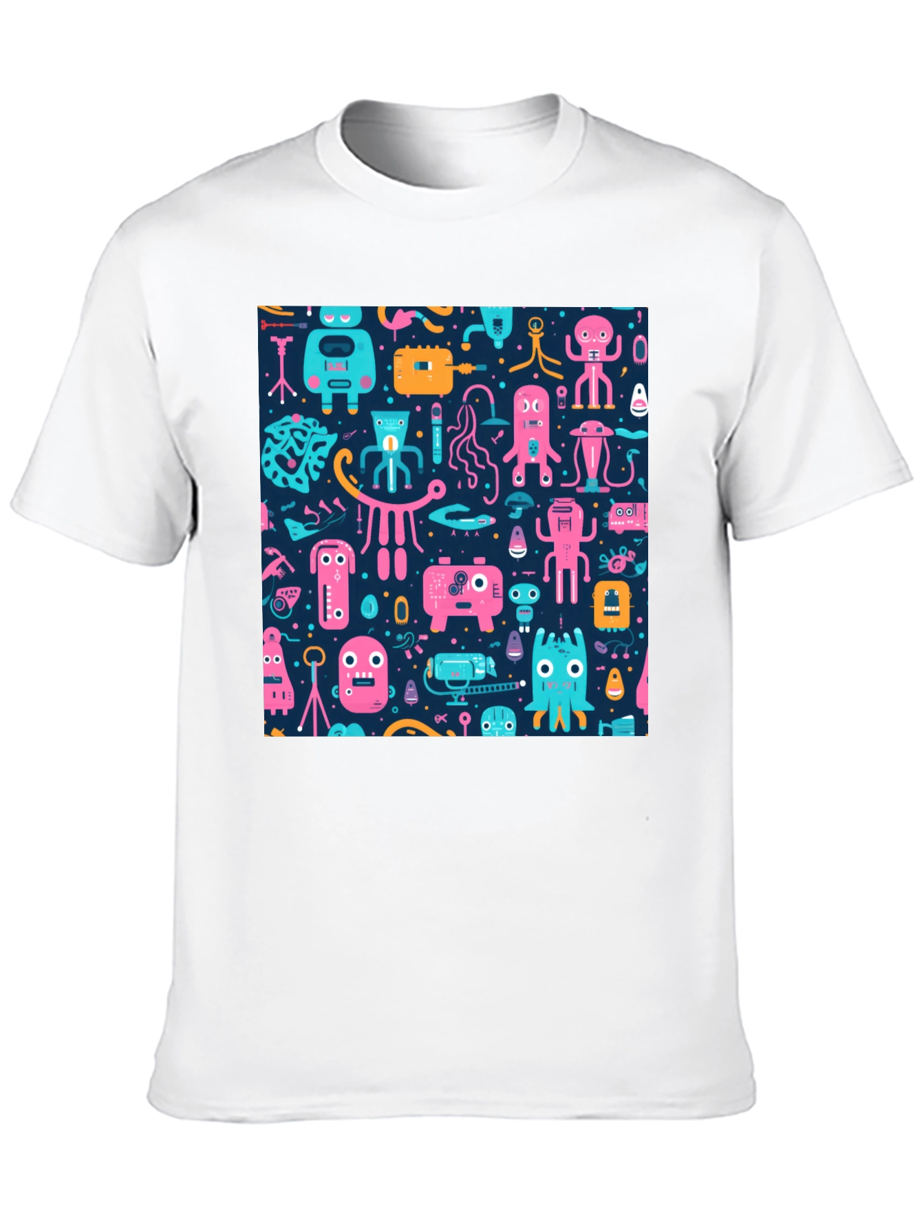 Funky Retro Robot Pattern T-Shirt