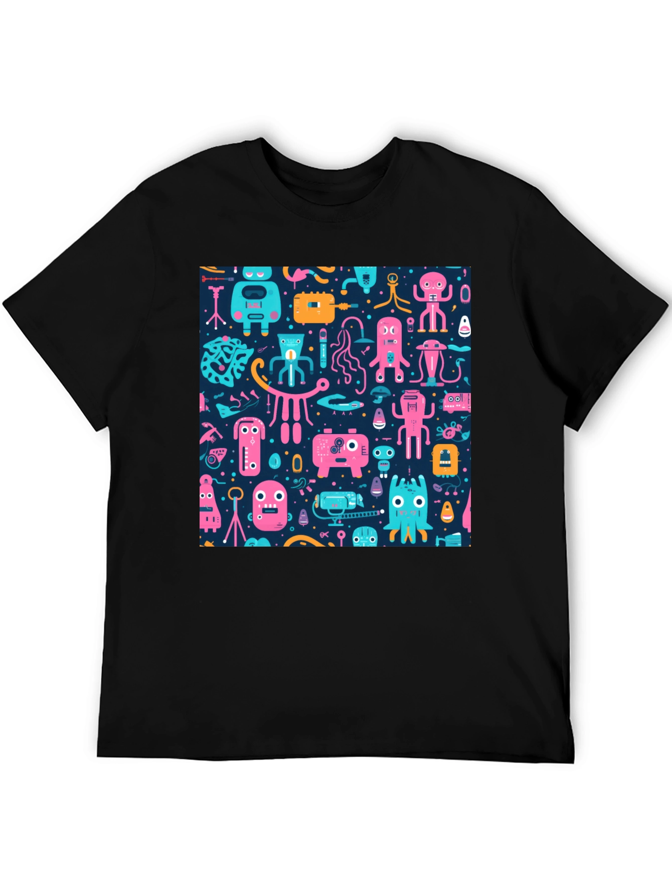 Funky Retro Robot Pattern T-Shirt